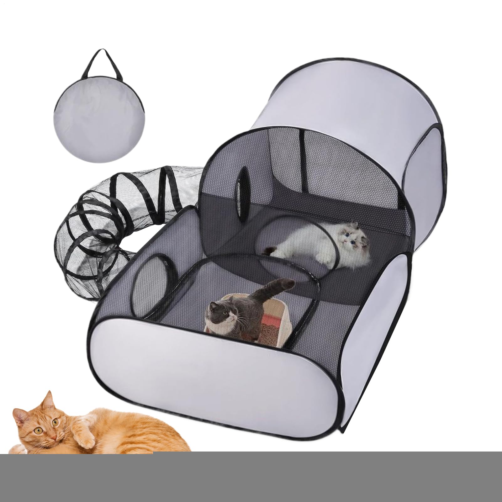 Outdoor Katzenauslauf, Umzäunter Katzenauslauf Für Draußen Mit Tragbarem Design, Klappbares Gehege Mit Spielzeugtunnel, Trainingszubehör Für Camping, Outdoor, Indoor & Reisen