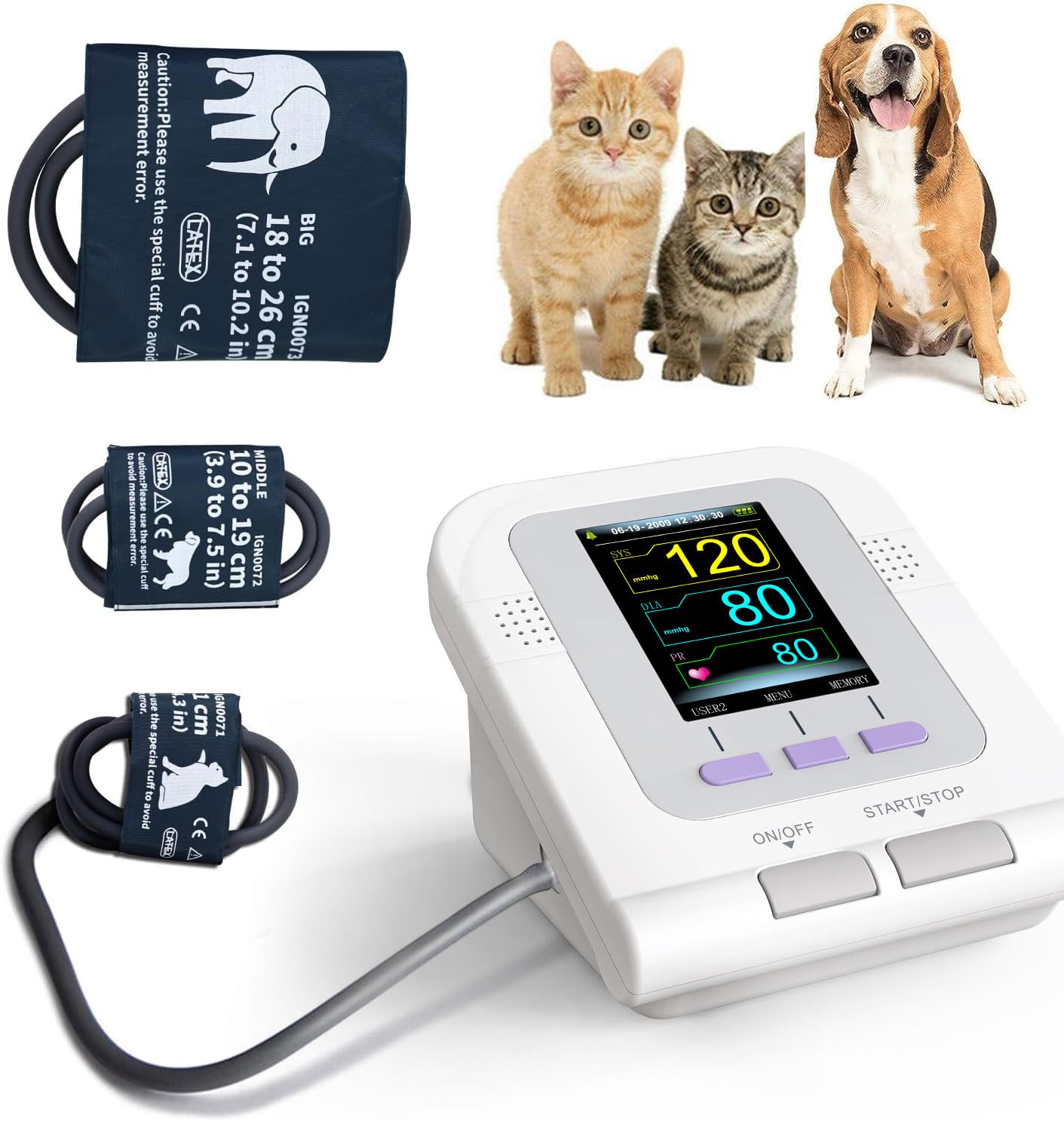 Contec08A Vet Veterinary Animal Use Blood Pressure Monitor 3 Cuffs 6-11CM 10-19CM 18-26 CM