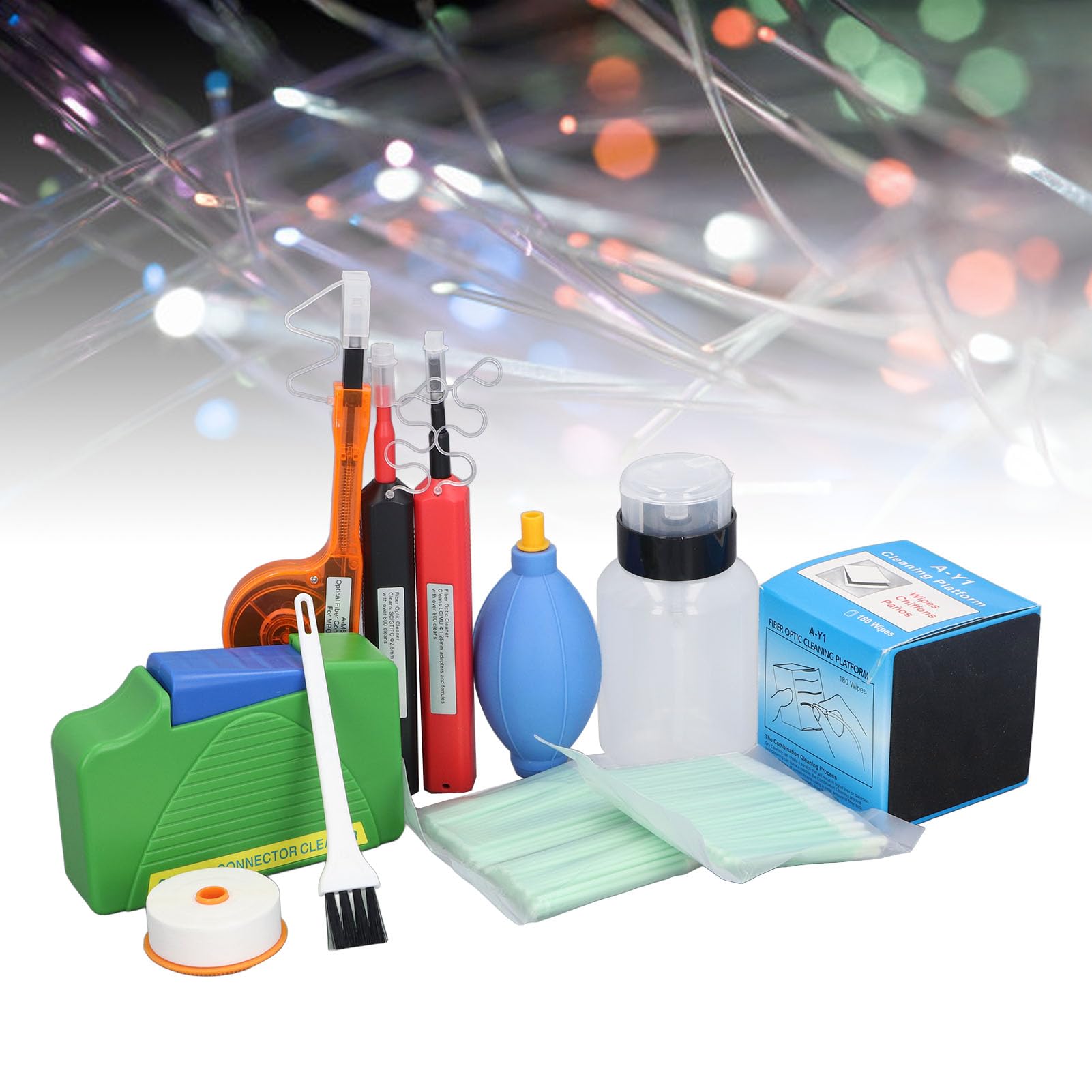 Glasfaser-Reinigungsset mit 1,25mm & 2,5mm Reinigungsstift, MPO MTP Reiniger, FTTH Reinigungsbox für SC/FC/ST/LC Steckverbinder, über 800 Anwendungen, inkl. Aufbewahrungstasche