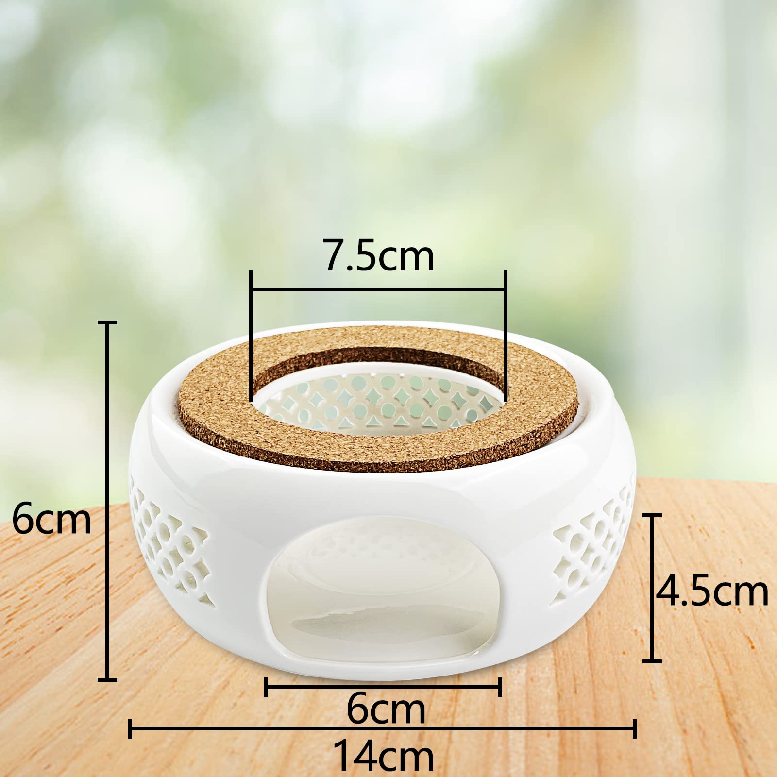 Relota Porcelanowy czajniczek do herbaty, podgrzewacz porcelanowy, rzeźbiona konstrukcja z poduszką korkową, świecznikiem, do podgrzewania i utrzymywania ciepła