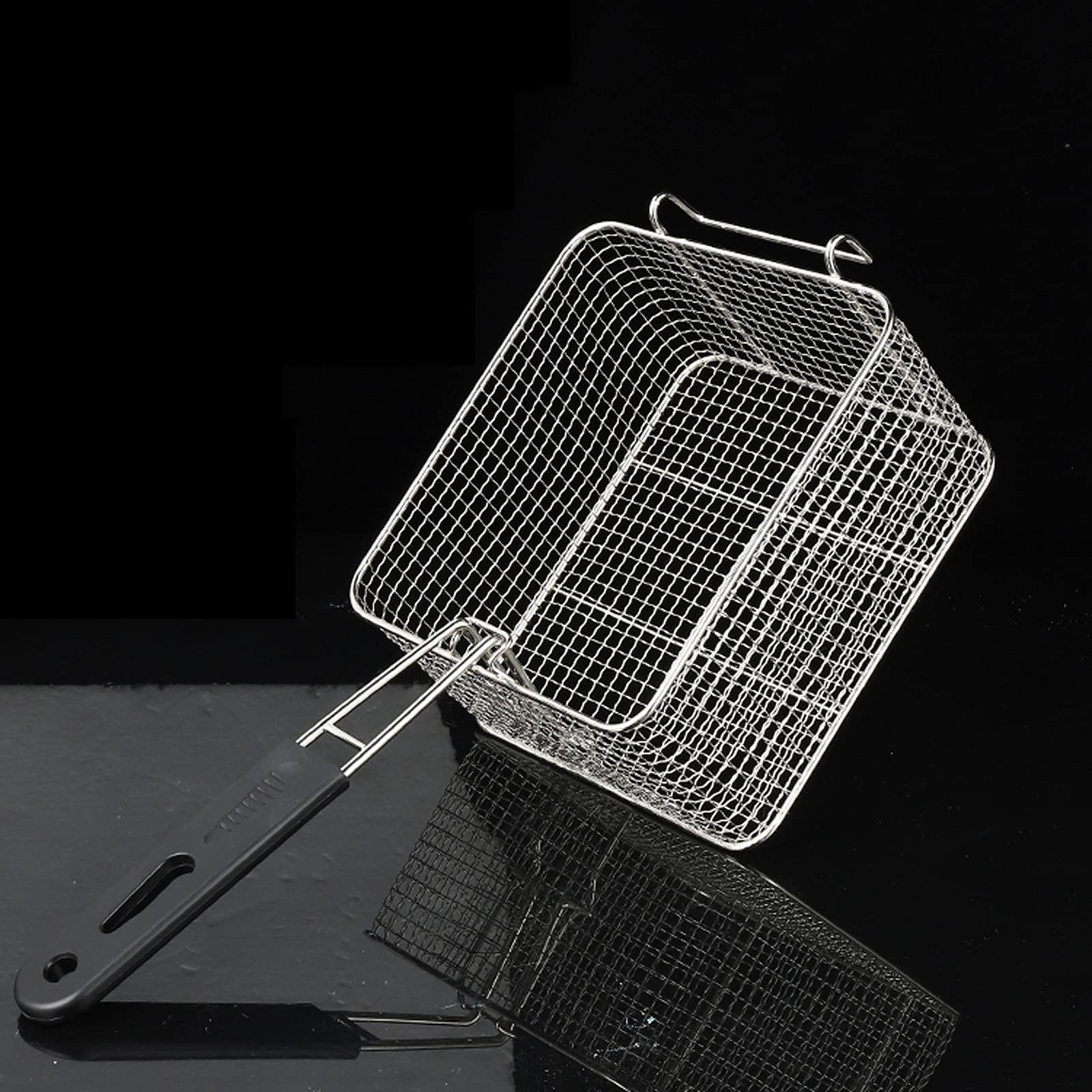 Passoire à friture, écumoire à huile, panier à friture carré en acier inoxydable avec poignée amovible, robuste et durable, les résidus d'huile sont très adaptés pour une utilisation dans les cuisin
