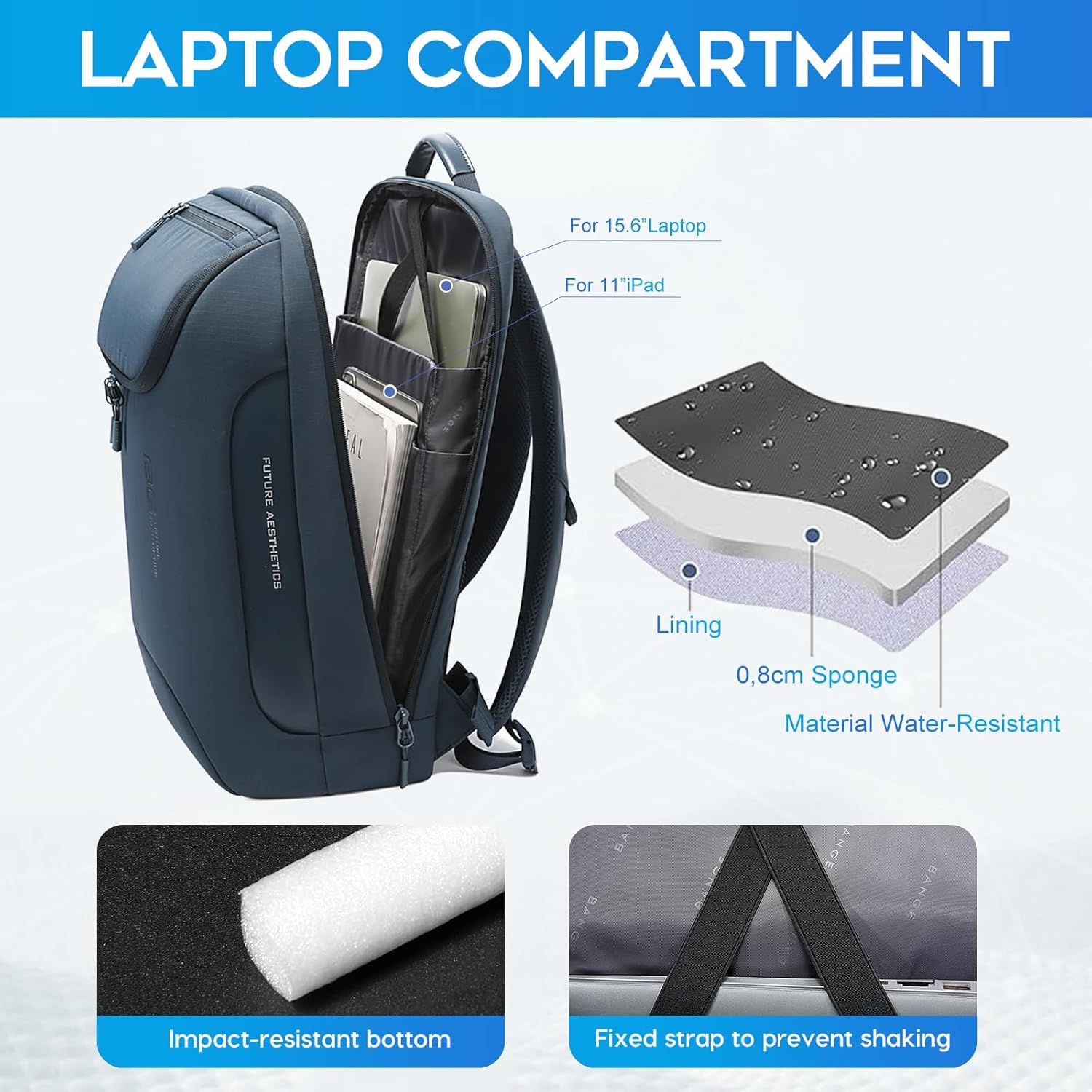 BANGE Ergonomic Anti-Theft Laptop Backpack for Men & Women, 15.6 Inch Business Travel Backpack, Waterproof Lightweight Durable Rucksack for Office, College, Outdoor - Image 7
