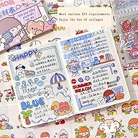 Vista 2 de Lindas calcomanías de conejo de oso de dibujos animados, 50 hojas de calcomanías kawaii, libro de calcomanías de bobina de PET, diseño de conejo