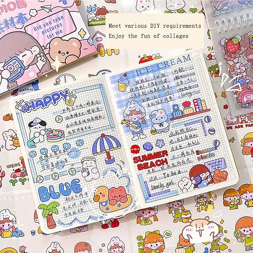 Miniatura 2 de Lindas calcomanías de conejo de oso de dibujos animados, 50 hojas de calcomanías kawaii, libro de calcomanías de bobina de PET, diseño de conejo,
