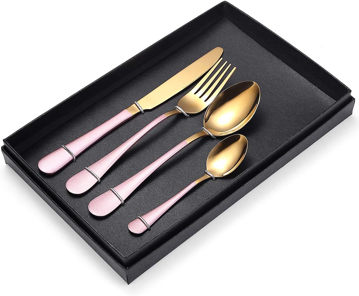 Silverware Flatware Set, 4/16/24/32/40/48 Pieces Stainless Steel Tableware Set Golden Creative Home Steak Knife, Fork And Spoon Gift (Color : Rainbow, Size : 4Set-16Pcs)