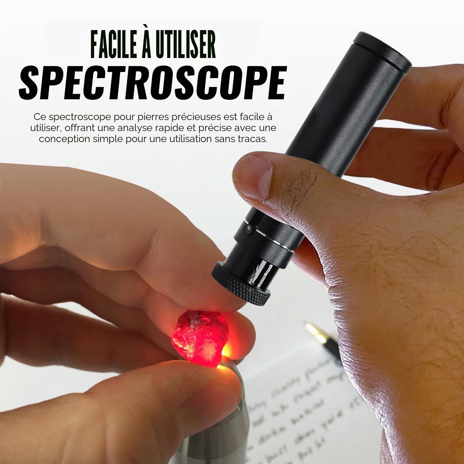 Spectroscope à prisme pour identification des pierres précieuses – Mise au point réglable, verre optique, corps en aluminium, portée de 400 à 700 nm pour gemmologues, bijoutiers