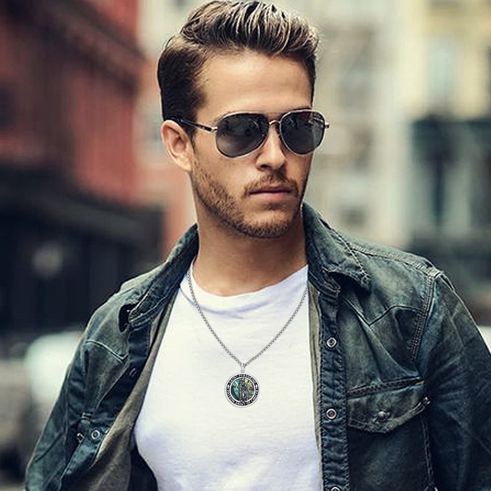 JUSTKIDSTOY 925 Sterling Silver St Michael/St Peregrine/Virgin Mary/St Francis/St Anthony/St Joseph/Baphomet Necklace for Men Women Amulet Religious Saint Medal Jewelry Gifts