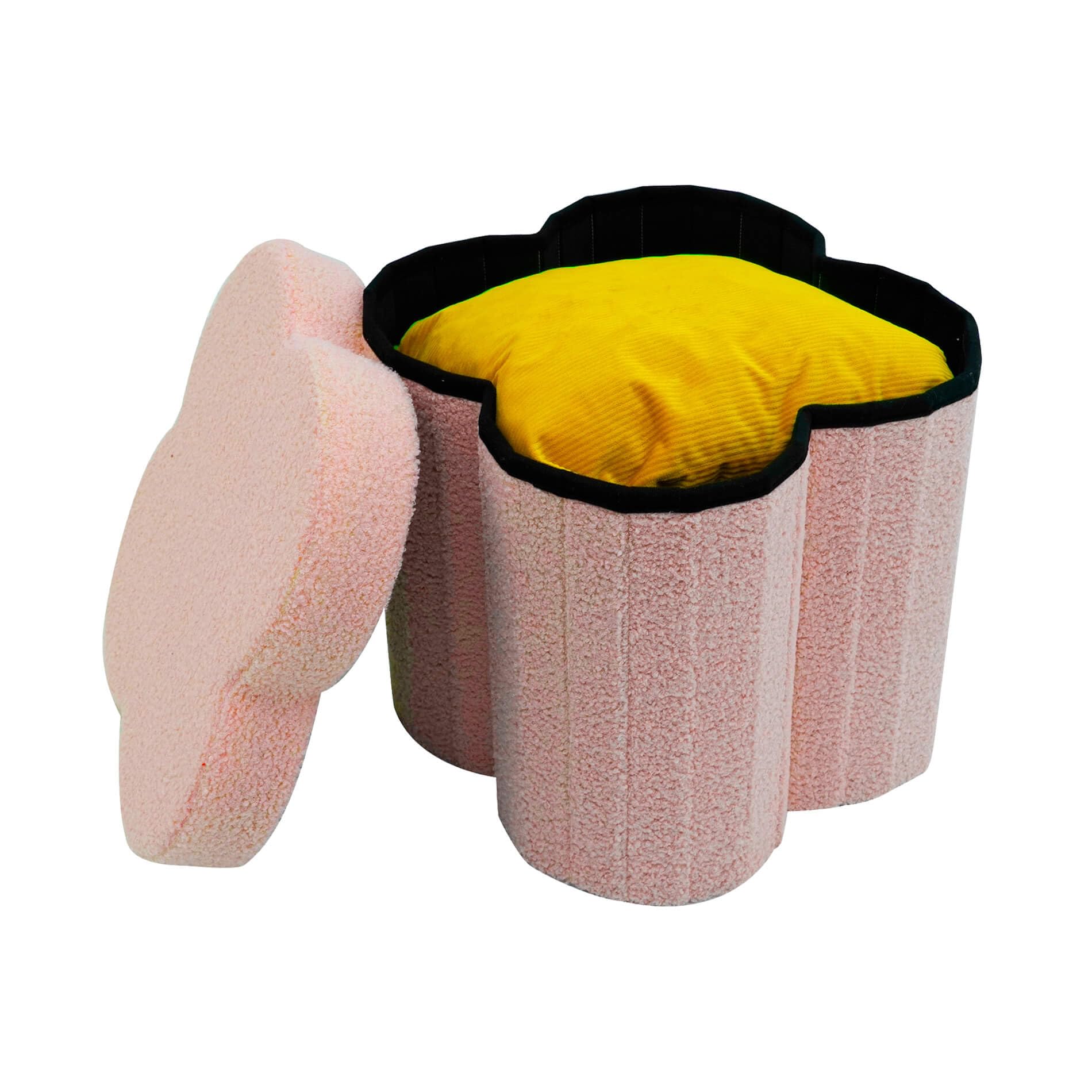 Rebecca Mobili Aufbewahrung Pouf für Kinderzimmer, Faltbarer Pouf, Rosa, Polyesterstoff MDF, Gepolstert, mit Deckel, für Spielzeug Notizbücher - Maße HxBxT: 40 x 40 x 40 cm - Art. RE7064