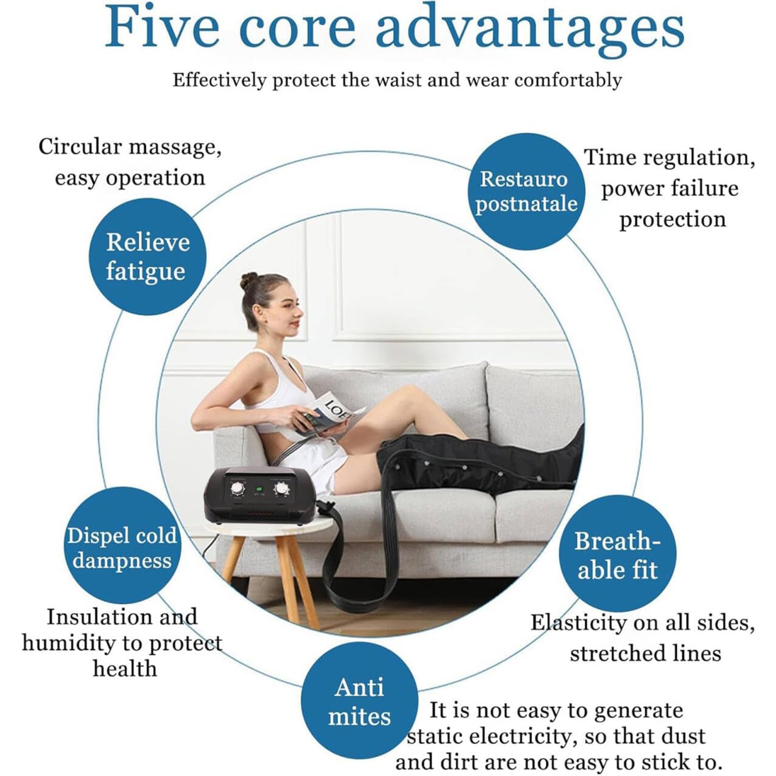Botas Presoterapia y Masajeador Profesional, 6 Cámaras, Presión Ajustable 0-240 Mmhg, Tiempo 0-30 Minutos, Promueve Circulación, Ideal Personas Piernas Hinchadas, Uso Casa, Relajación Total