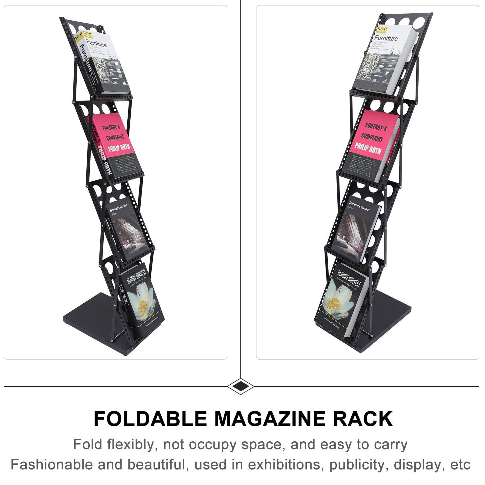 PartyKindom Expositor Vertical, Fácil de Multi- de Almacenar Hierro Negro Plegable para y A4 Bastidor Folletos Revistas para Tiendas y Supermercados