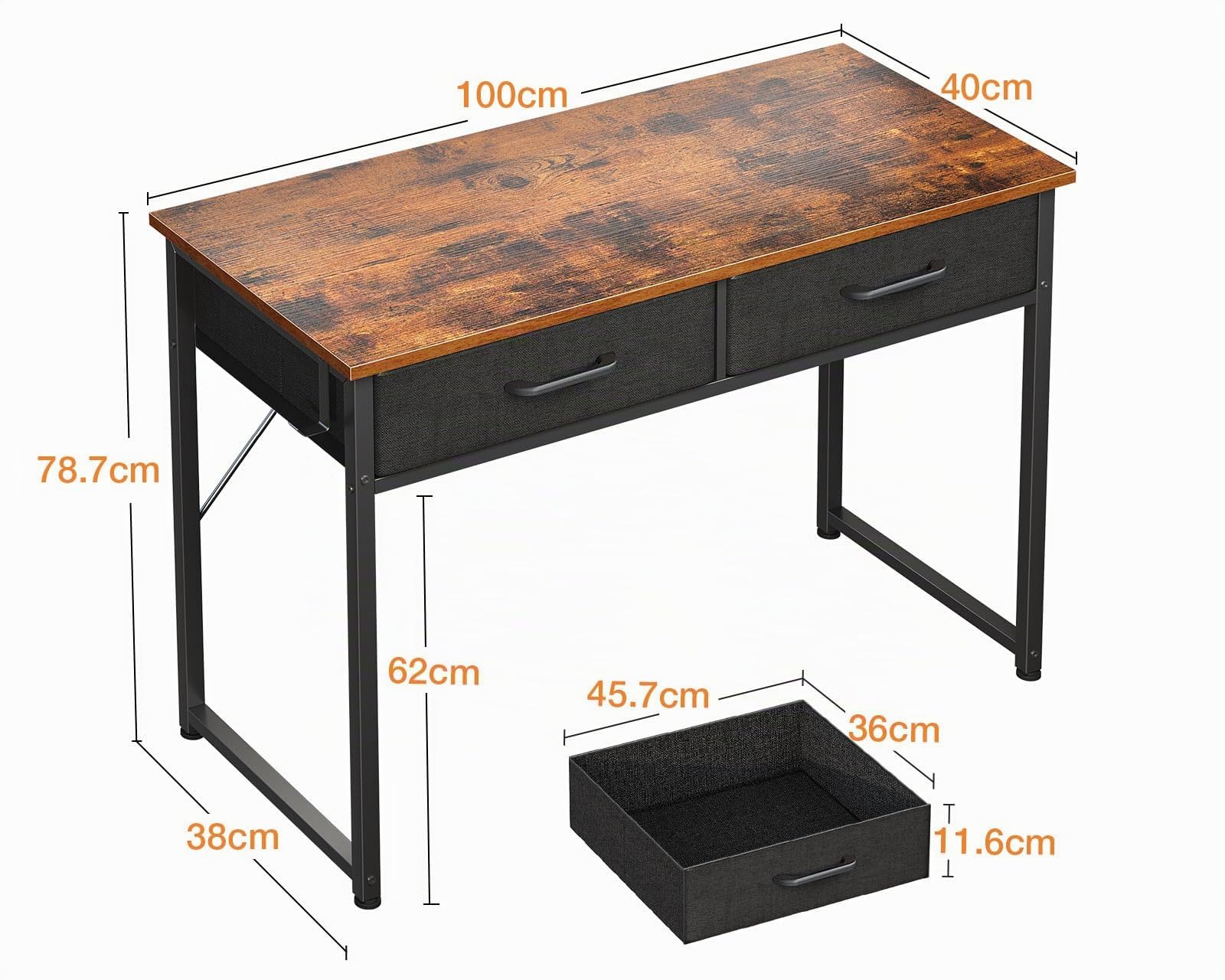 ODK Małe biurko z 2 szufladami 100x40x78,7 cm, Brązowy