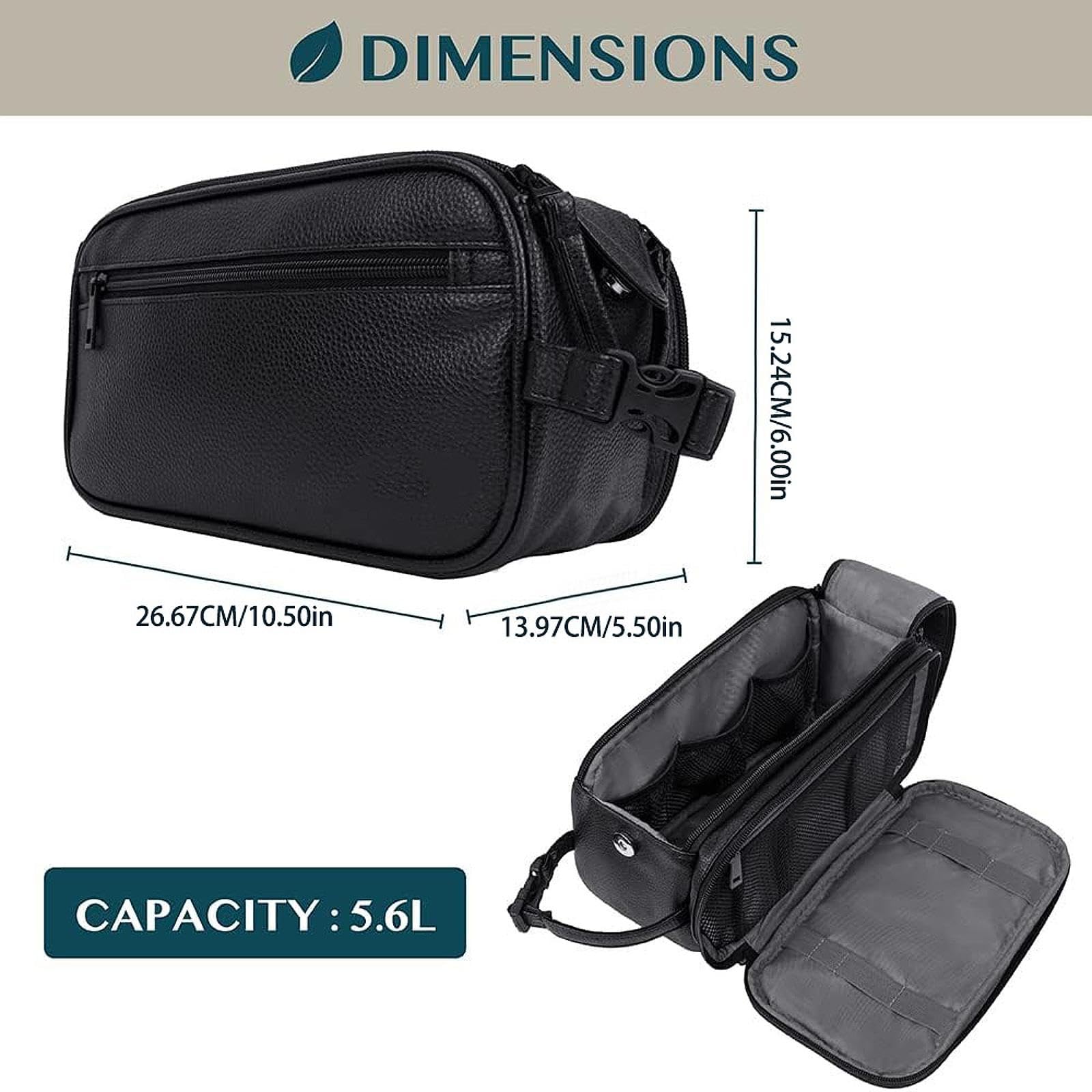 Borsa Da Toilette Uomo Organizer Porta Trucco Impermeabile Pelle Pu con Manico Robusto Design Moderno per Articoli Personale Adatta a, Nero