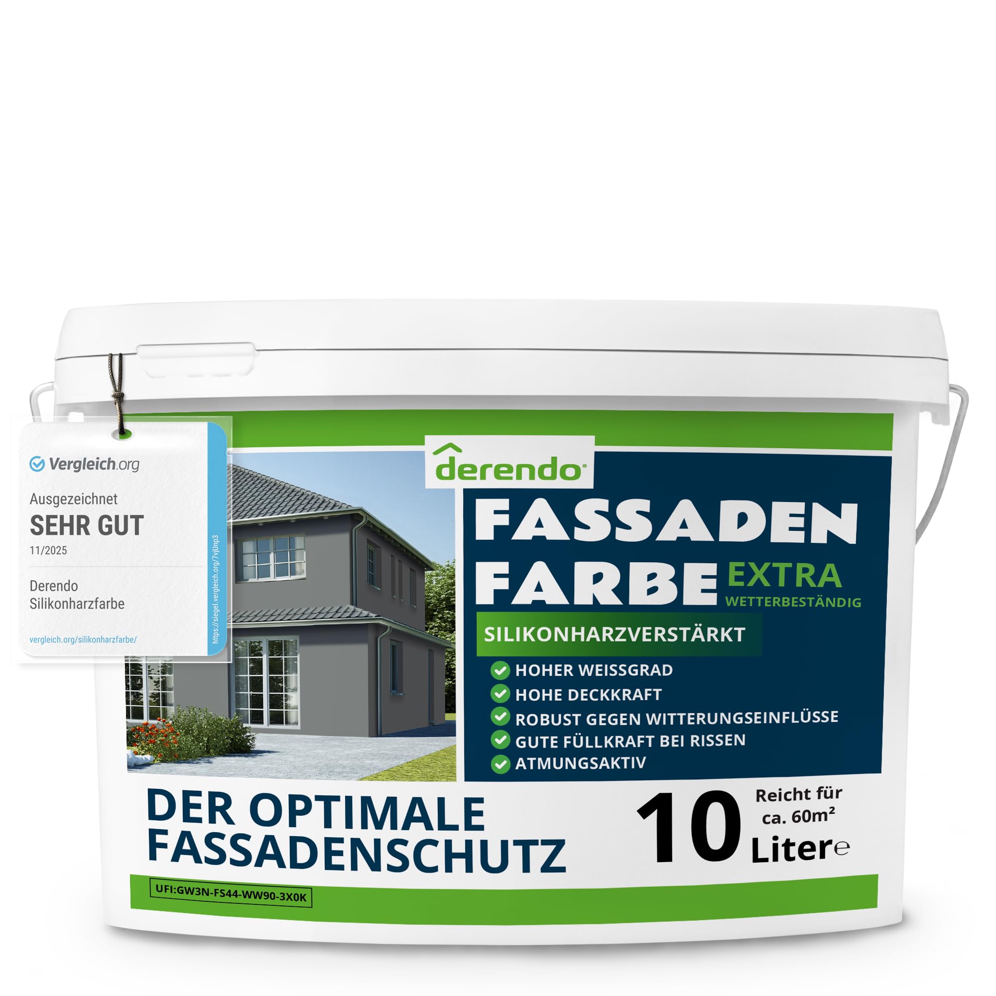derendo Fassadenfarbe grau aussen 10l silikonharzverstärkt matt Betongrau 25-47