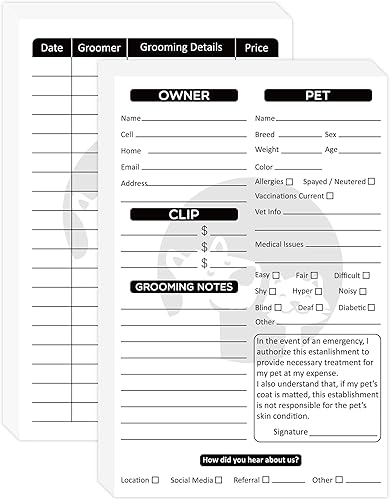 Paquete de 54 tarjetas de aseo para mascotas Formulario de información del cliente Extensor de perfil de contacto para el cuidado profesional de