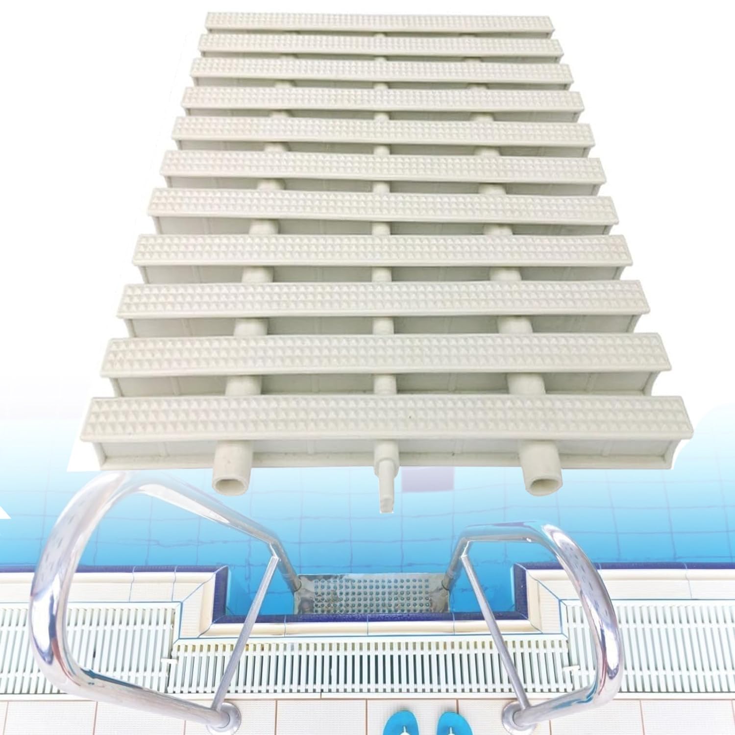 WQPMNYG Swimming Pool Drainage Grate Cover, 10-Pack ABS Rectangle Overflow Grille for Patios, Driveways, and Pool Decks - 25x100CM Drainage Solution