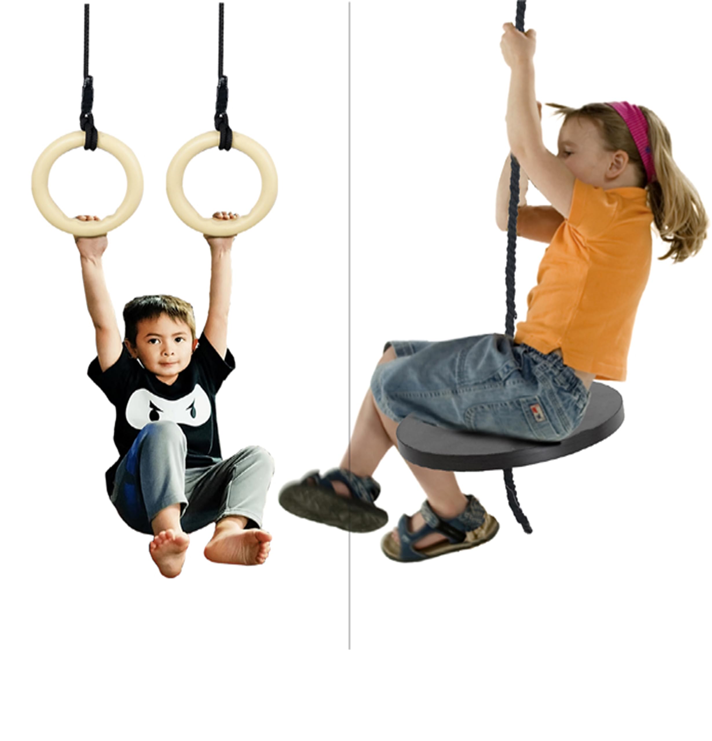 VIXERA Rope Disc Swing+Trapeze BAR with Rings, Ninja Warrior Obstacle Course for Kids, Wooden Gymnastic Ring Monkey Bars, Ninja Course for Kids Physical Exercise Tools