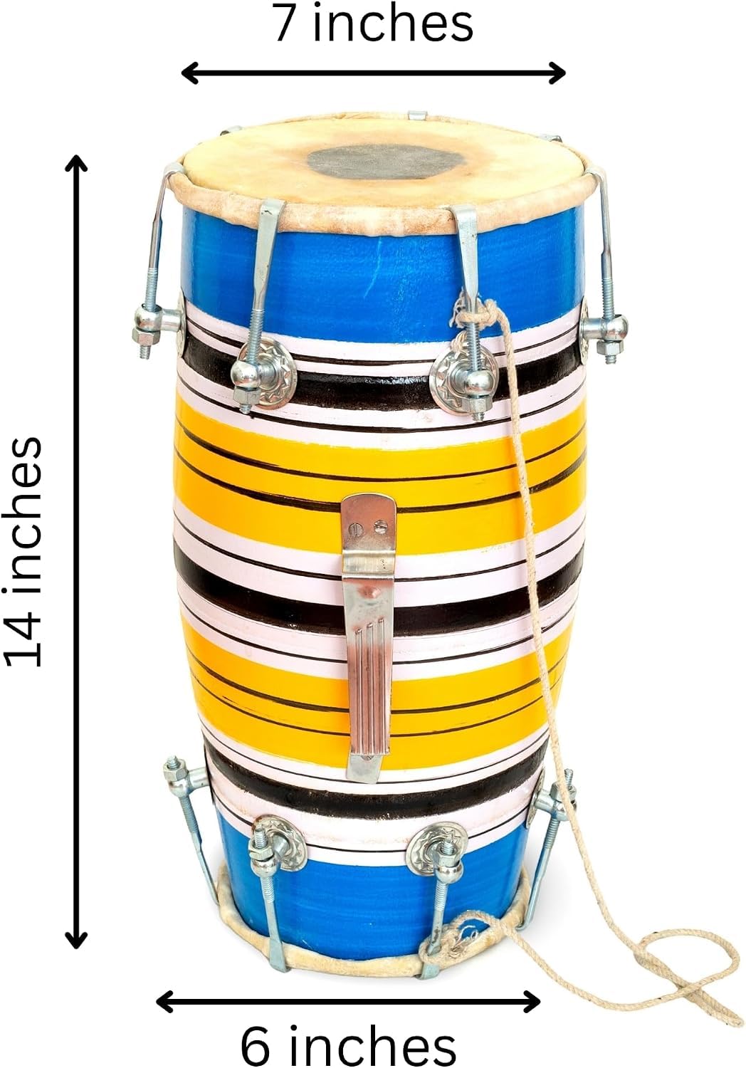 Set di tamburi classici indiani folk tabla Dholak da 35,5 cm, fatto a mano, in legno e pelle, con 14 bulloni regolabili e chiave di accordatura, strumenti musicali a percussione a mano per musicisti