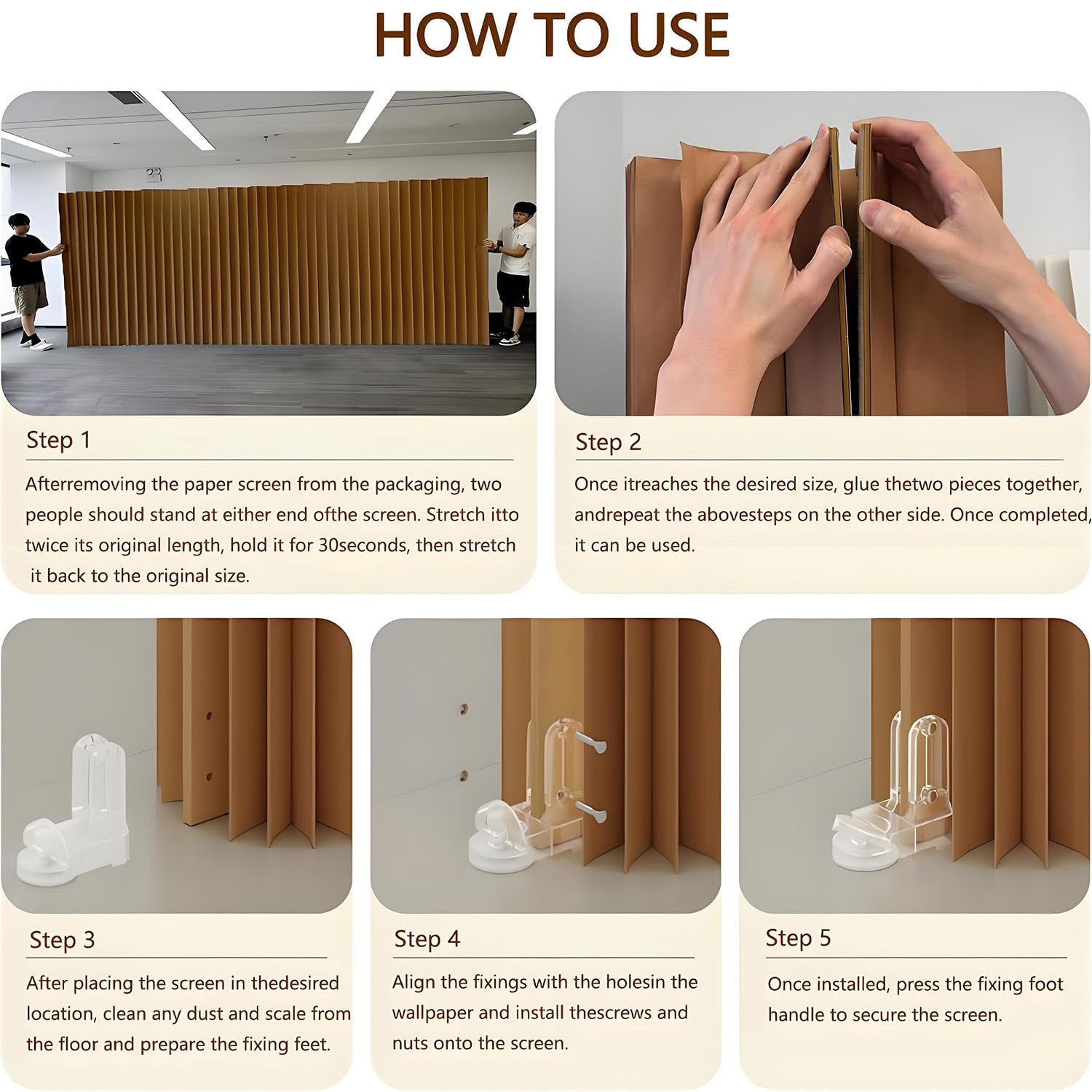 Separador de ambientes de papel, mampara plegable portátil para mayor privacidad - Panel divisorio retráctil para oficina en casa, tiendas y estudios, separador de paredes interiores Brown-7x2.4m