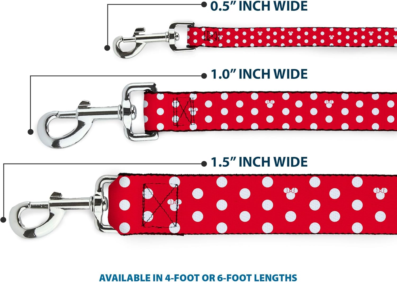 Dog Leash Minnie Mouse Polka Dot Mini Silhouette Red White 6 Feet Long 1.0 Inch Wide