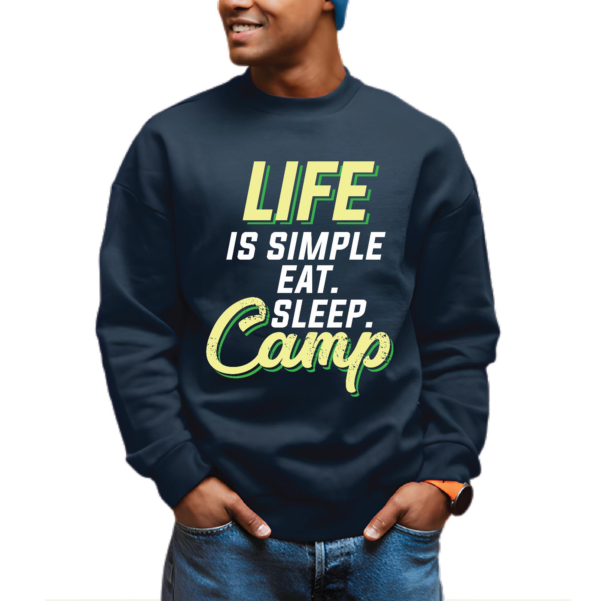 Funny Camping Gifts for Campers Who Love Life is Simple Navy Black Muticolor Unisex Sweatshirt