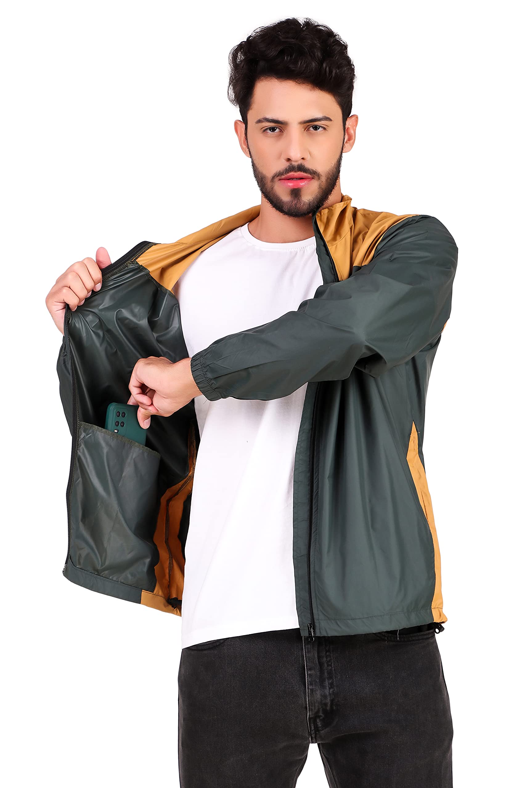 Just JunkiesMen's Lightweight Polyester Windcheater Jacket | Solid Biker Jacket for Cycling, Trekking & Outdoor Use | Water-Resistant Travel Windbreaker