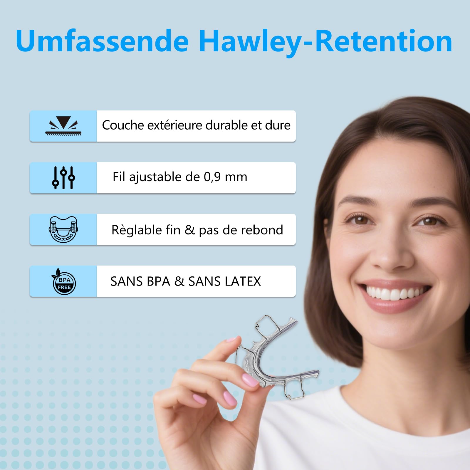 Retenedores de dientes Hawley hechos a medida, férula dental, férula superior e inferior de la mandíbula Hawley, aparatos de estabilización para adultos y niños, 2 unidades