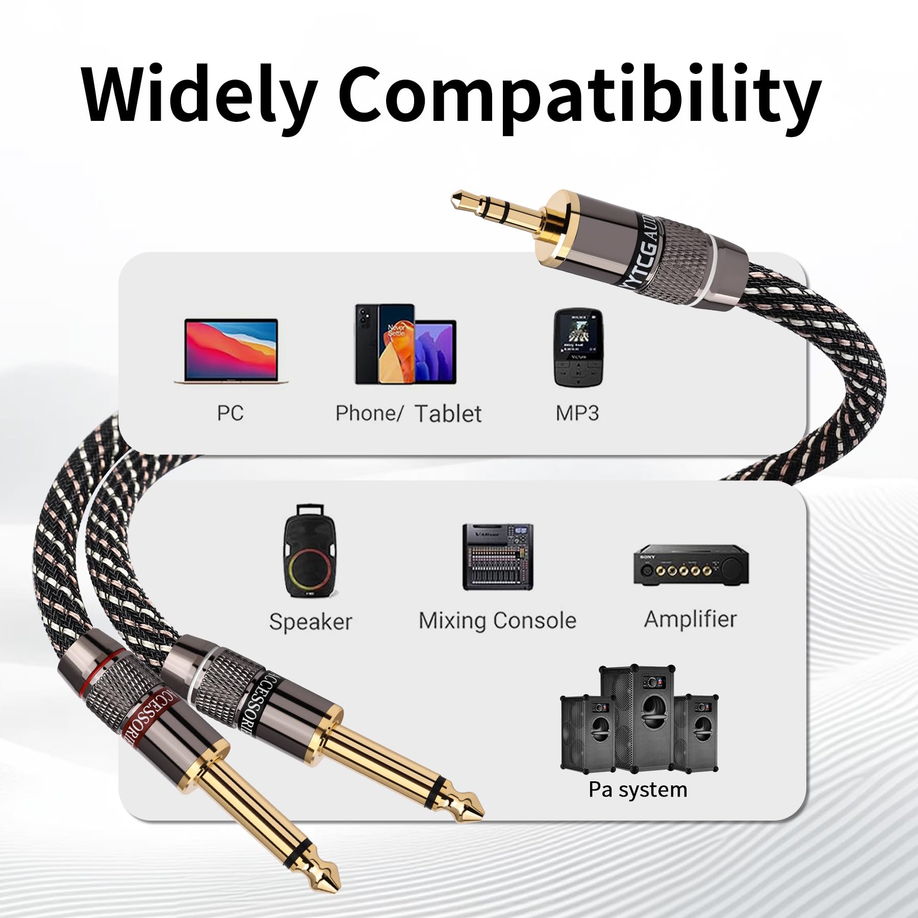 3,5 mm TRS auf Dual 6,35 mm TS Y-Splitter-Audiokabel, 1/8 auf 1/4 Stereo-Kabel mit 6N OFC und 5 μm 24 K vergoldeten Steckern, geflochtenes HiFi-Kabel für Audiophile, Heim-Stereoanlagen (3 m)