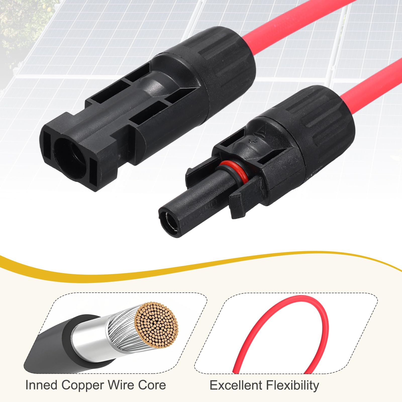 QUARKZMAN 1 Coppia Cavo Di Estensione Pannello Solare, 10AWG 1000V Maschio A Femmina Cavo Di Estensione Solare Impermeabile, Cavo Pannello, Nero&Rosso 33ft