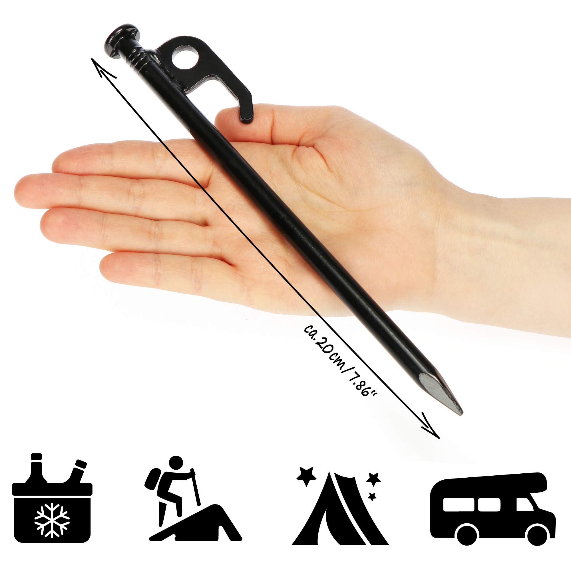 COM-FOUR® 12x piquets de Tente en Acier - piquets Longs et Robustes pour Le Camping et l'extérieur - idéal pour Les sols normaux et durs - 20 cm