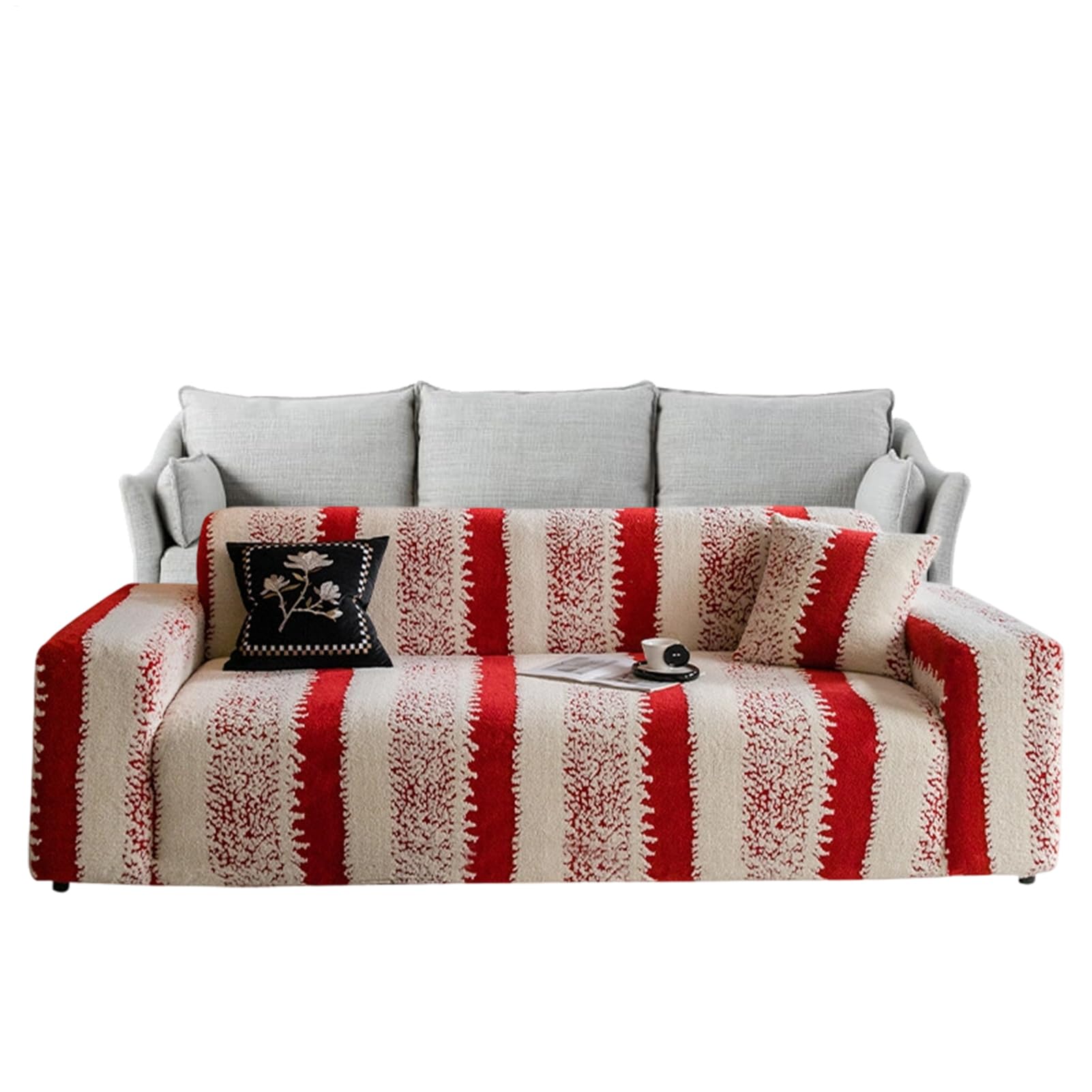 Housses De Canapé De Noël Rouge Lavable, Élastique Et Doux - Décoration