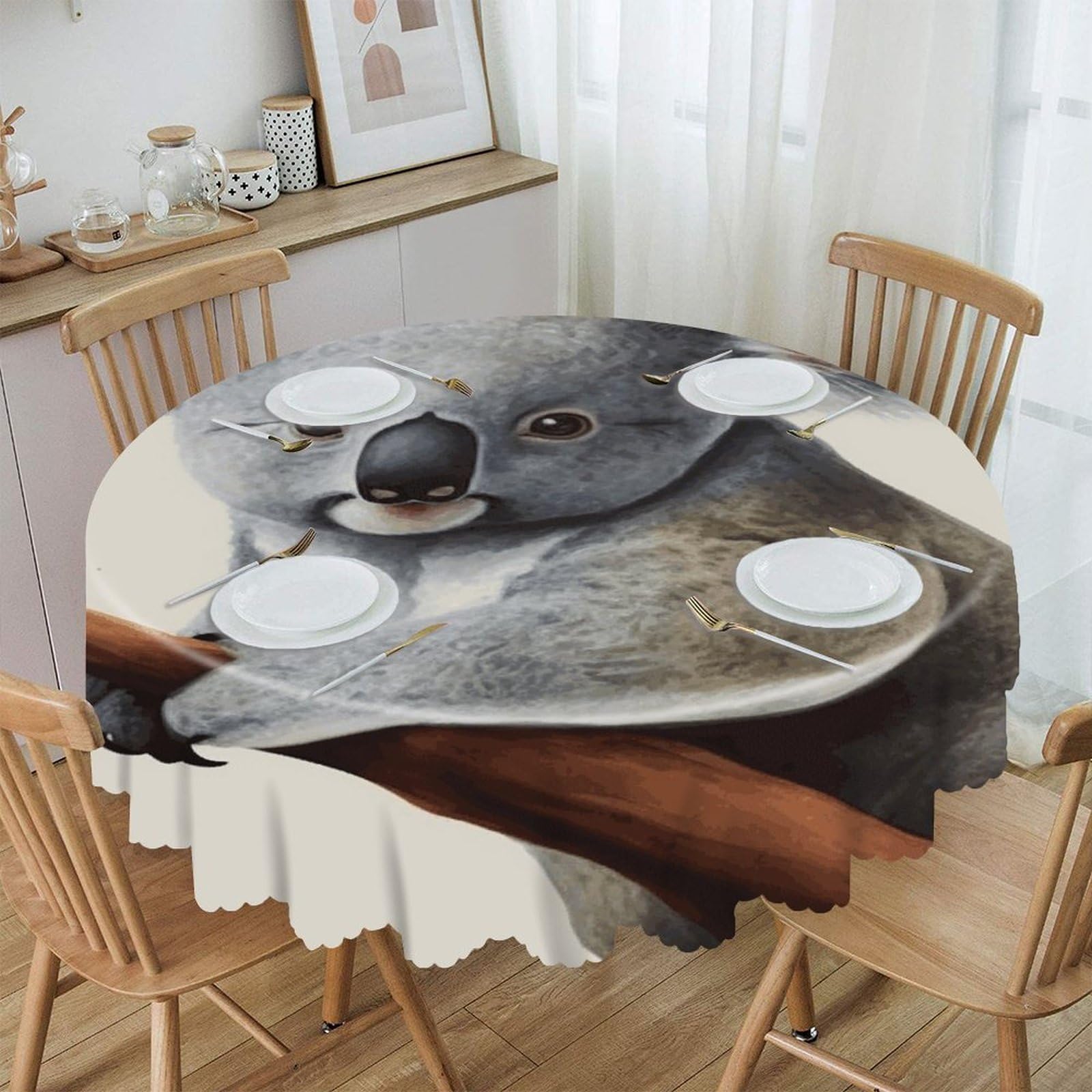 FekiLoot Koala and Butterfly Round Tablecloths 60 Inch Resistant Washable Polyester Table Cloth Style Decorative Circle Fabric Table Cover for Dining Kitchen Party Farmhouse Outdoor
