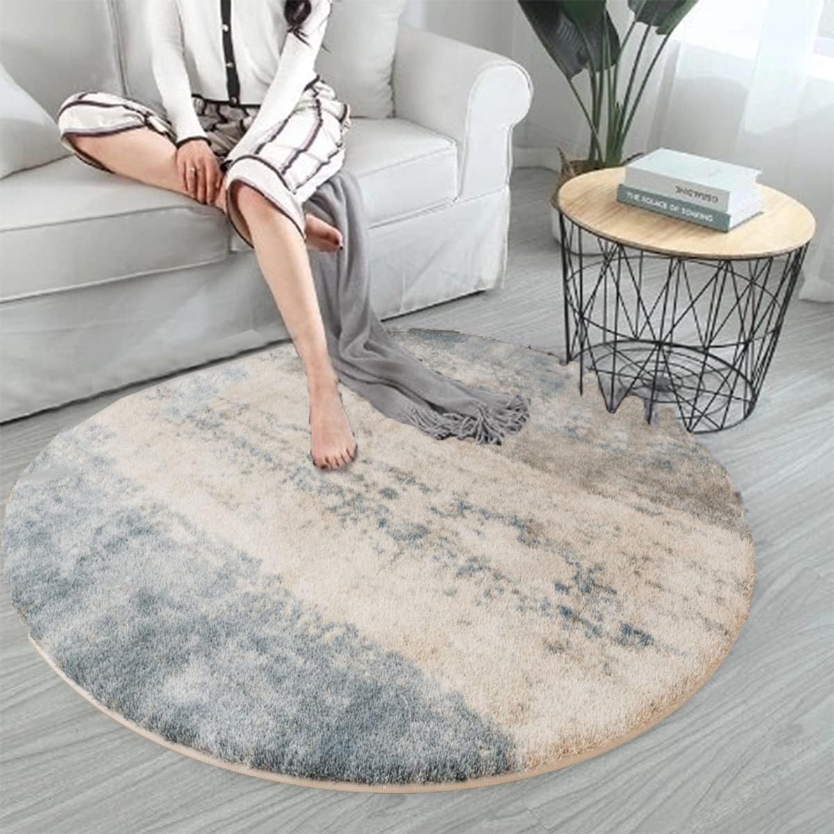 Tappeto da bagno rotondo e soffice, in cotone, antiscivolo, tradizionale, per soggiorno, camera da letto, sedia, divano, tappetino morbido per pavimento, diametro 160 cm