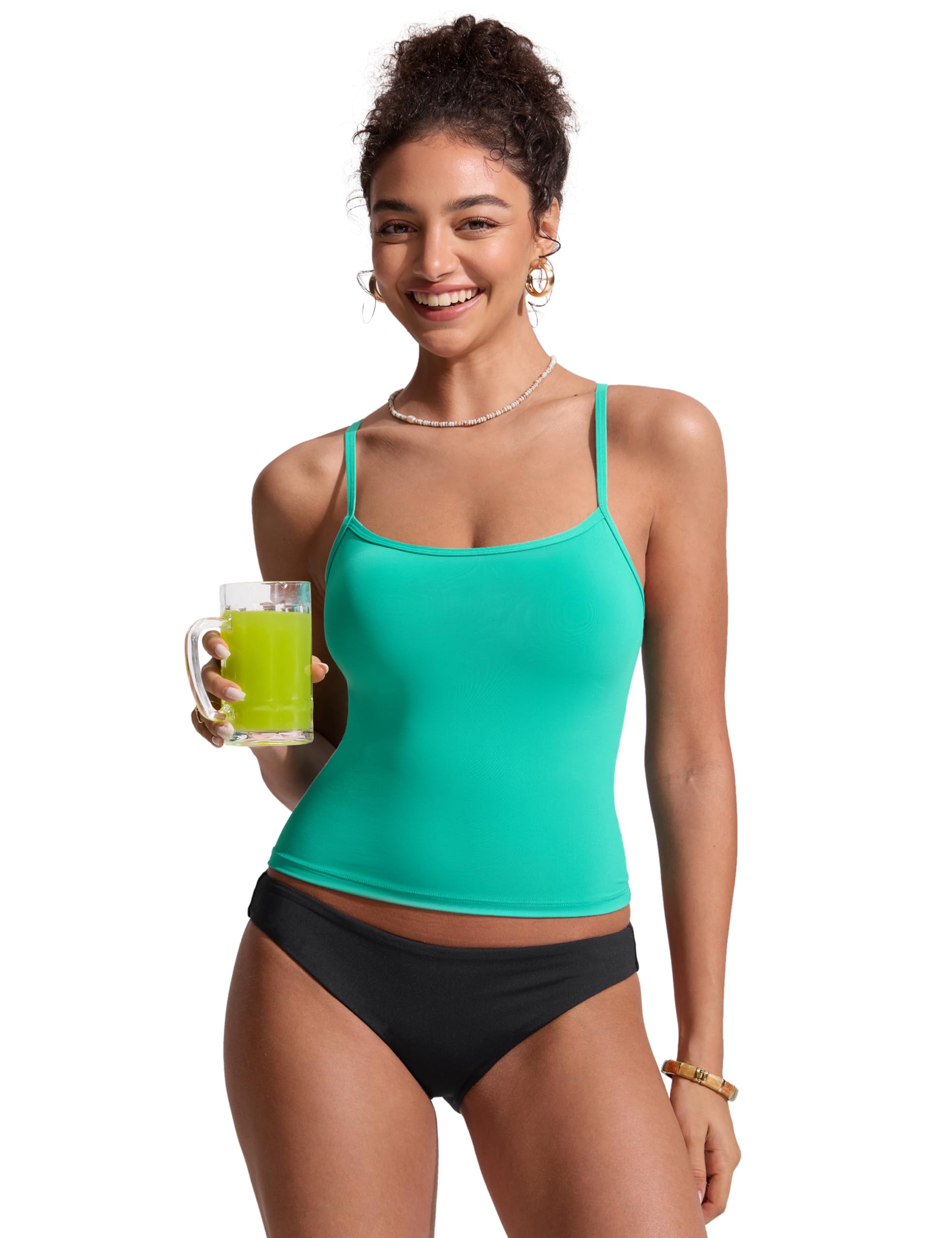 CRZ YOGA Tankini para Mujer con Espalda Cruzada Cuello Redondo Tirantes Finos Traje de baño Bikini Sólo Acolchado