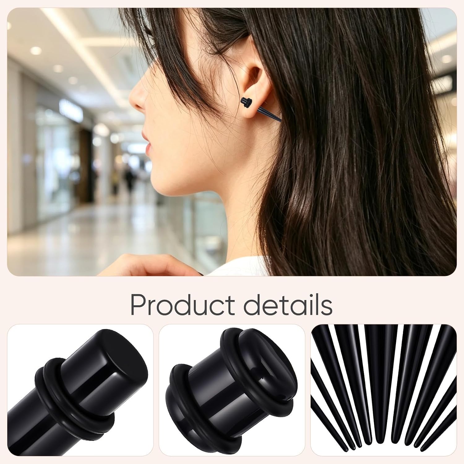 23pcs Ear Stretcher Taper Acrylic Piercing Jewelry Black Plug