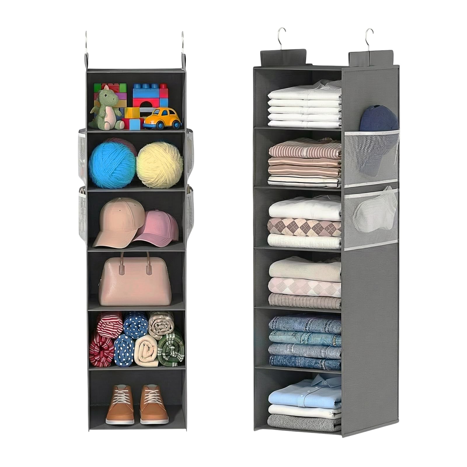ALLTIDYUP Extra Deep Hanging Closet Organizer with 6 Shelves and Oversized Mesh Pockets, Heavy-Duty Structure, No Deformation, Max Storage for Clothes