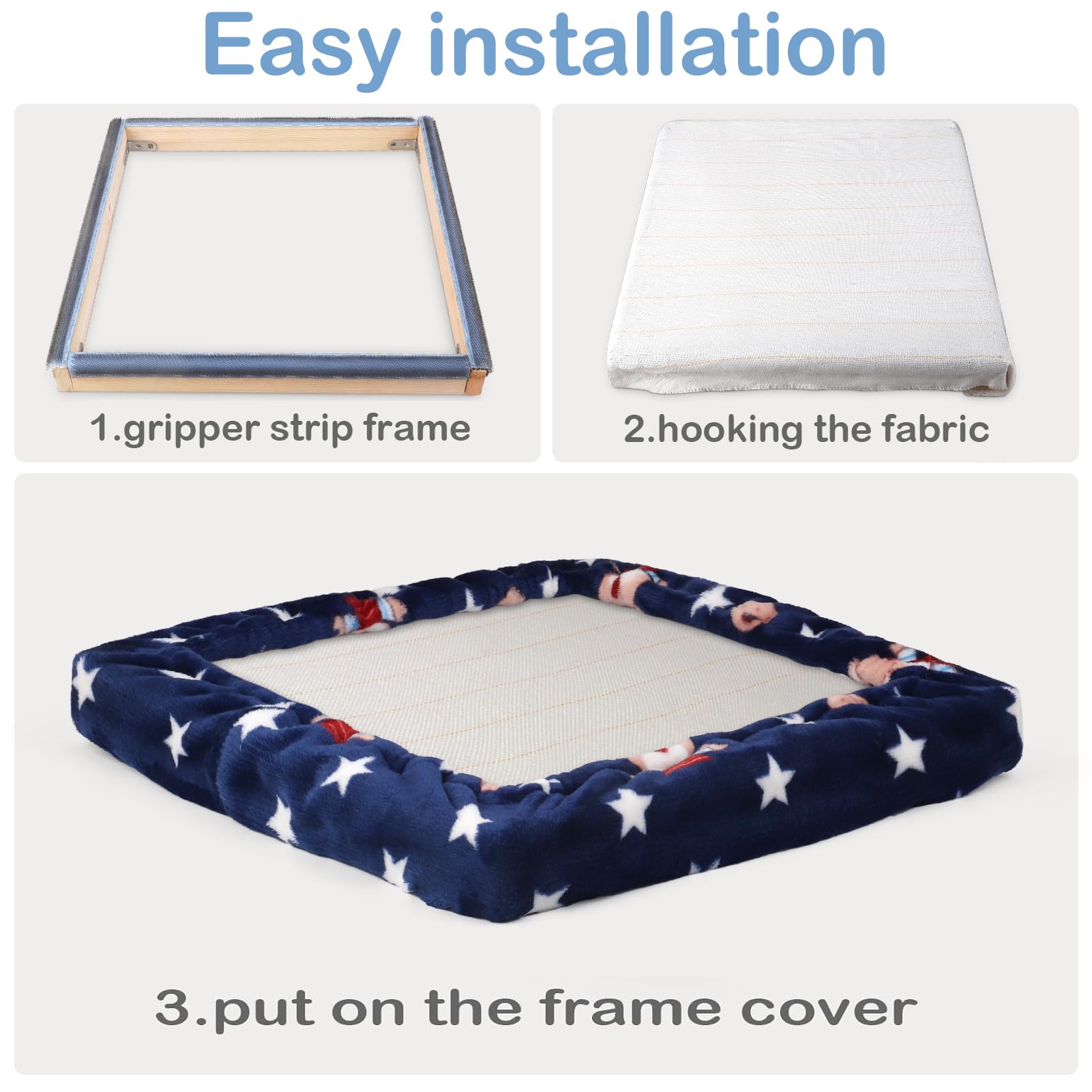 Telaio da 50 x 50 cm per tappeti, telaio con ago perforato, telaio a strisce di presa, telaio per punto croce, con copertura per telaio (blu navy)