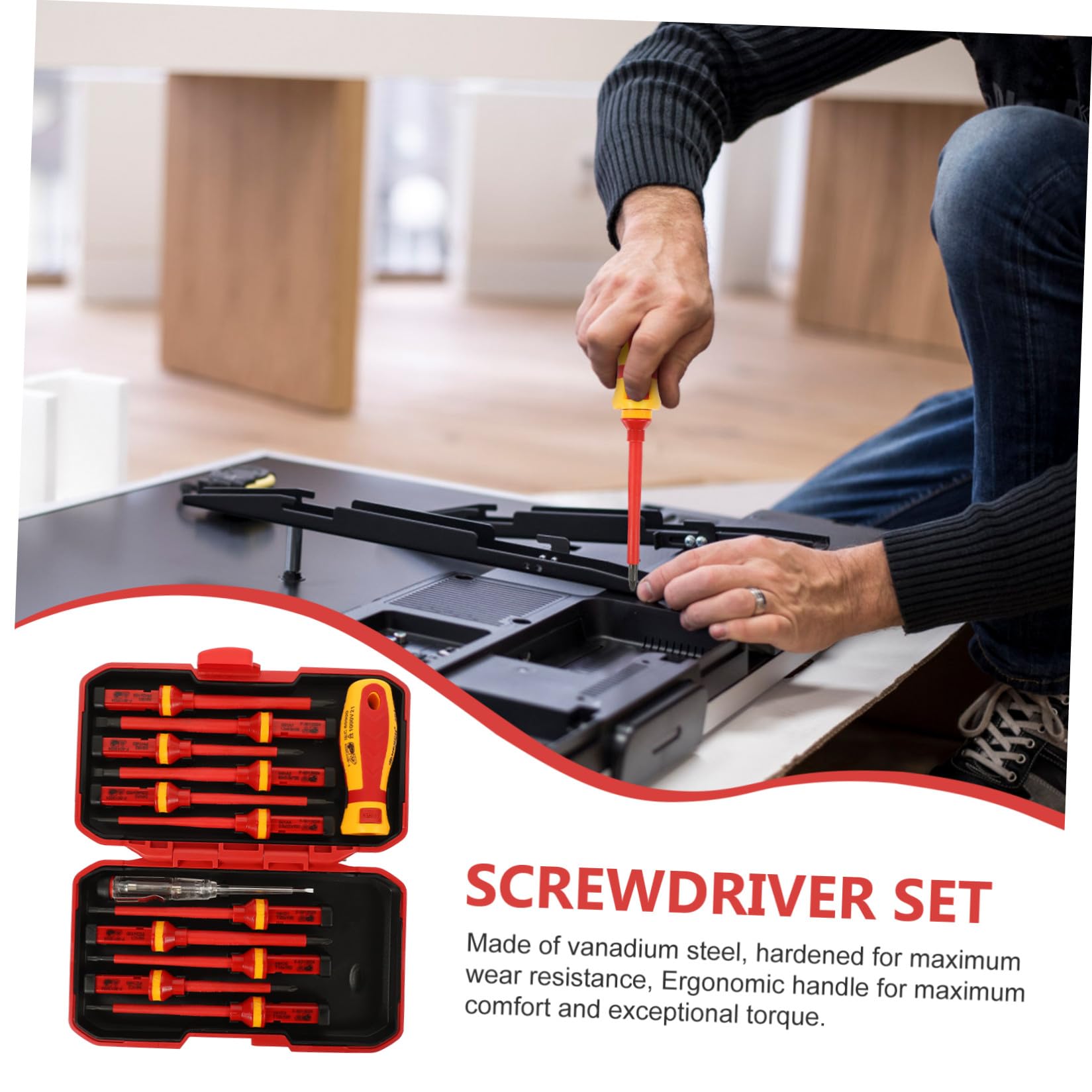 Set di 13 Cacciaviti Isolati Slotted per Elettricista Punte Magnetiche Manico Ergonomico e Vanadio, Custodia Inclusa per