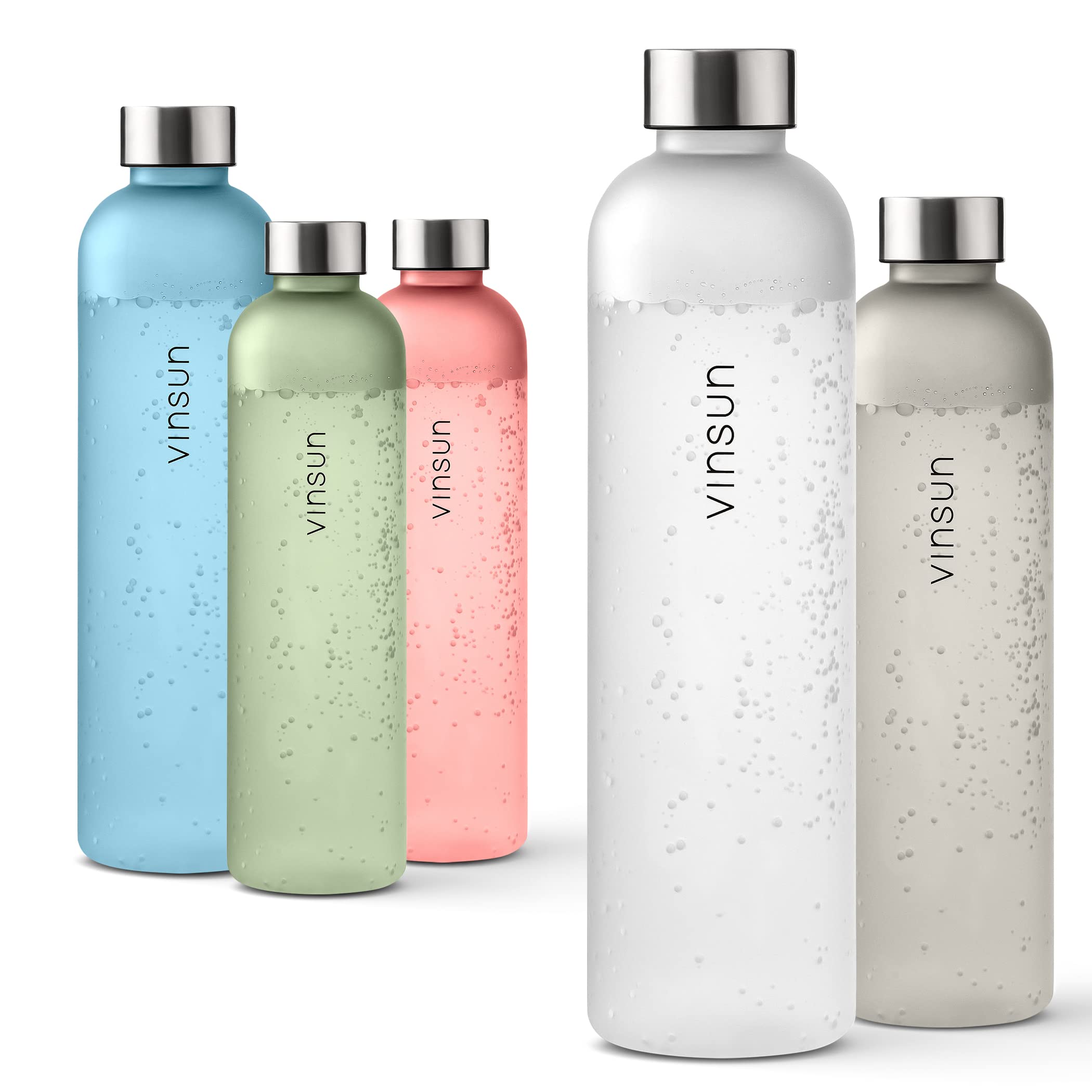 VINSUN Borraccia 1 litro in Tritan - Riutilizzabile, Ermetica, Senza BPA - Bottiglia Acqua Leggera per Palestra, Bici, Sport, Scuola, Università, Ufficio - Bianca