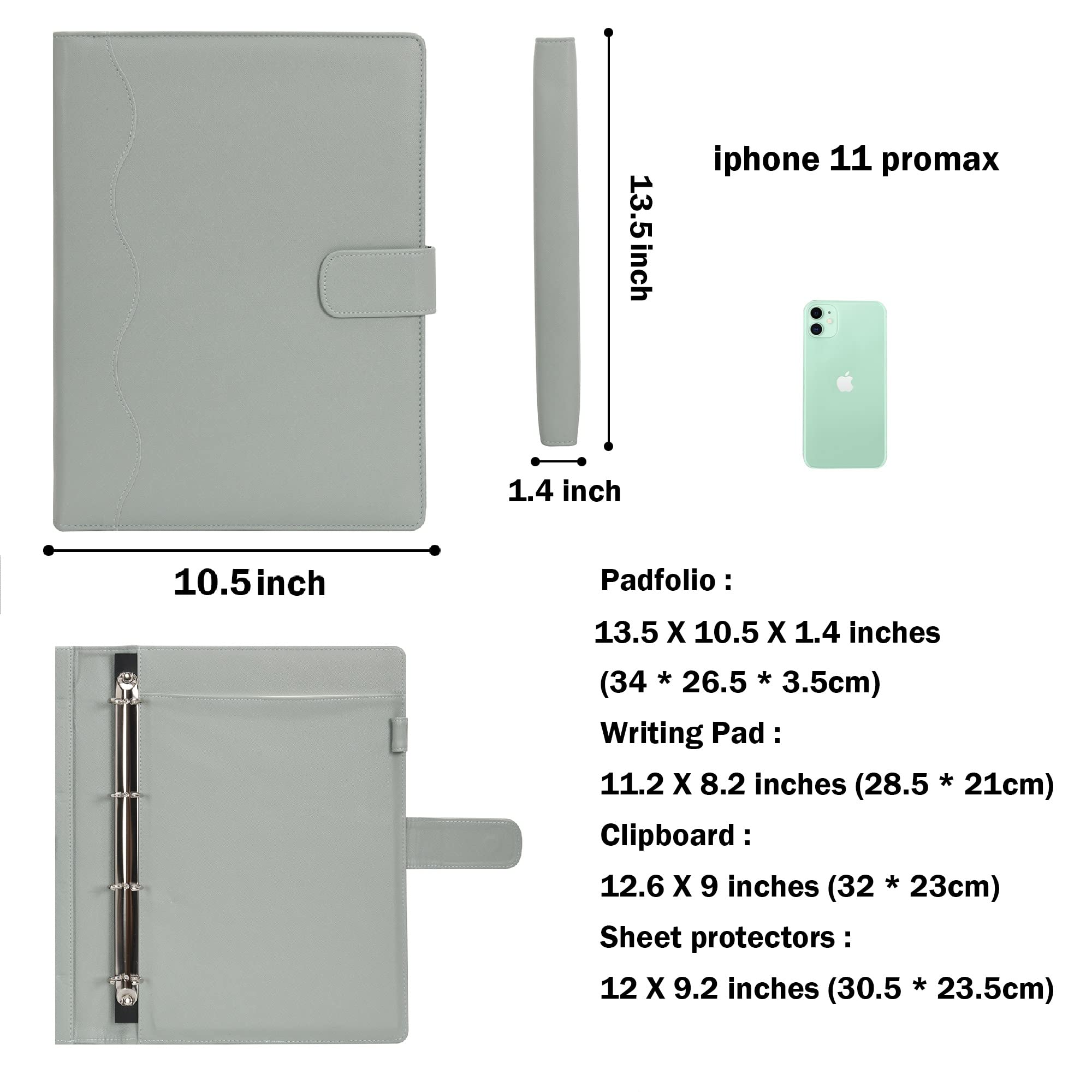 Wonderpool A4 PU Leder Ringhalter Schreibmappen Multi Dokumententasche mit Herausnehmbarem Binder Klemmbretter und funktioneller Tasche für Organizer Büro Reise Schule (Grün)