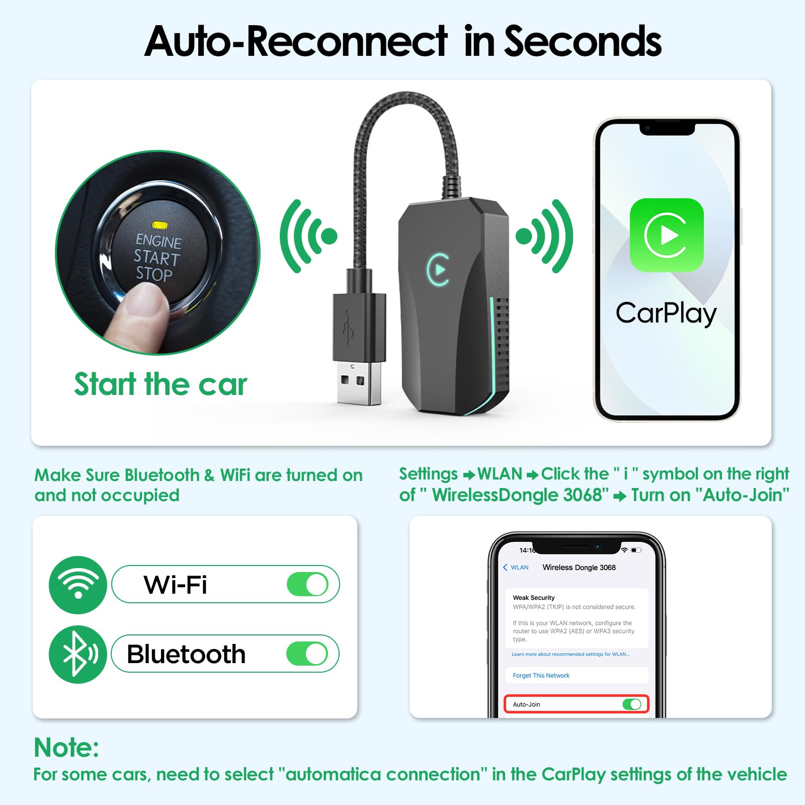 Wireless Carplay Adapter for iPhone (Black)