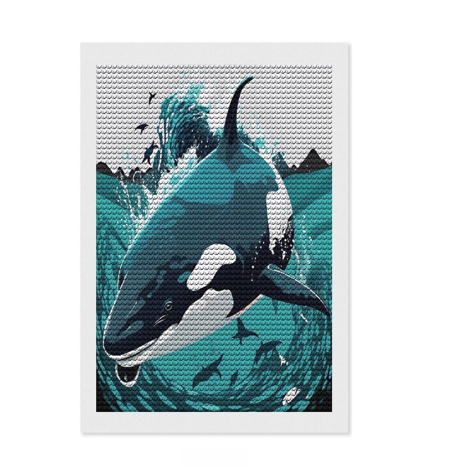Junmoney Orca Whale Diamond Art Kit 8"x12", Satisfying Creative Project, Creative Leisure Activity, Cosy Home Accent, Christmas Gift