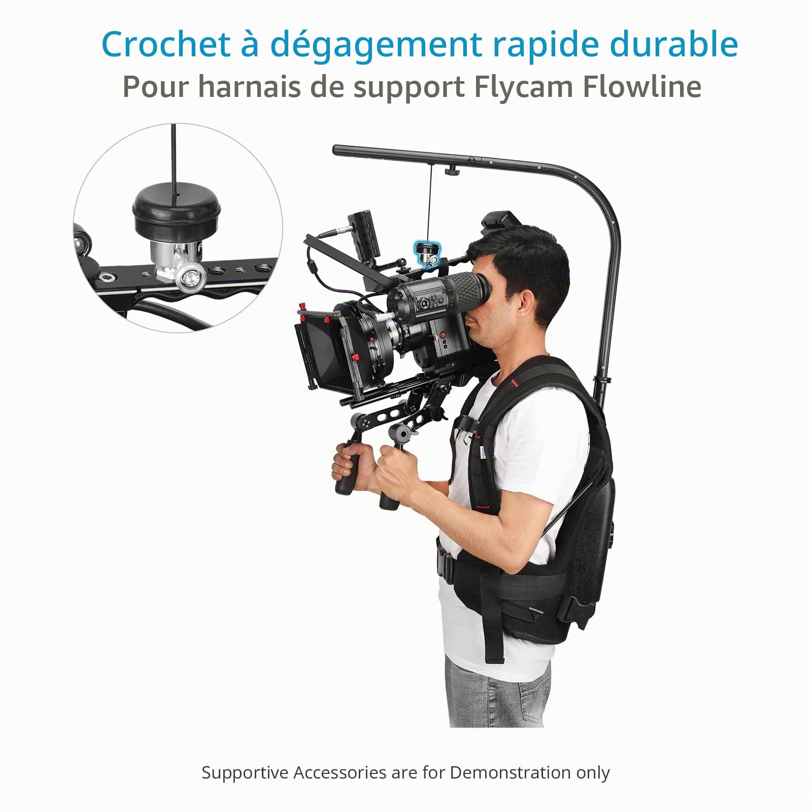 FLYCAM Crochet à dégagement Rapide pour Flowline Rigs, Charge 25 kg | Verrou à molette sans outil, fixation au câble, acier inox et aluminium CNC, poids 0,28 kg / 0,61 lb.