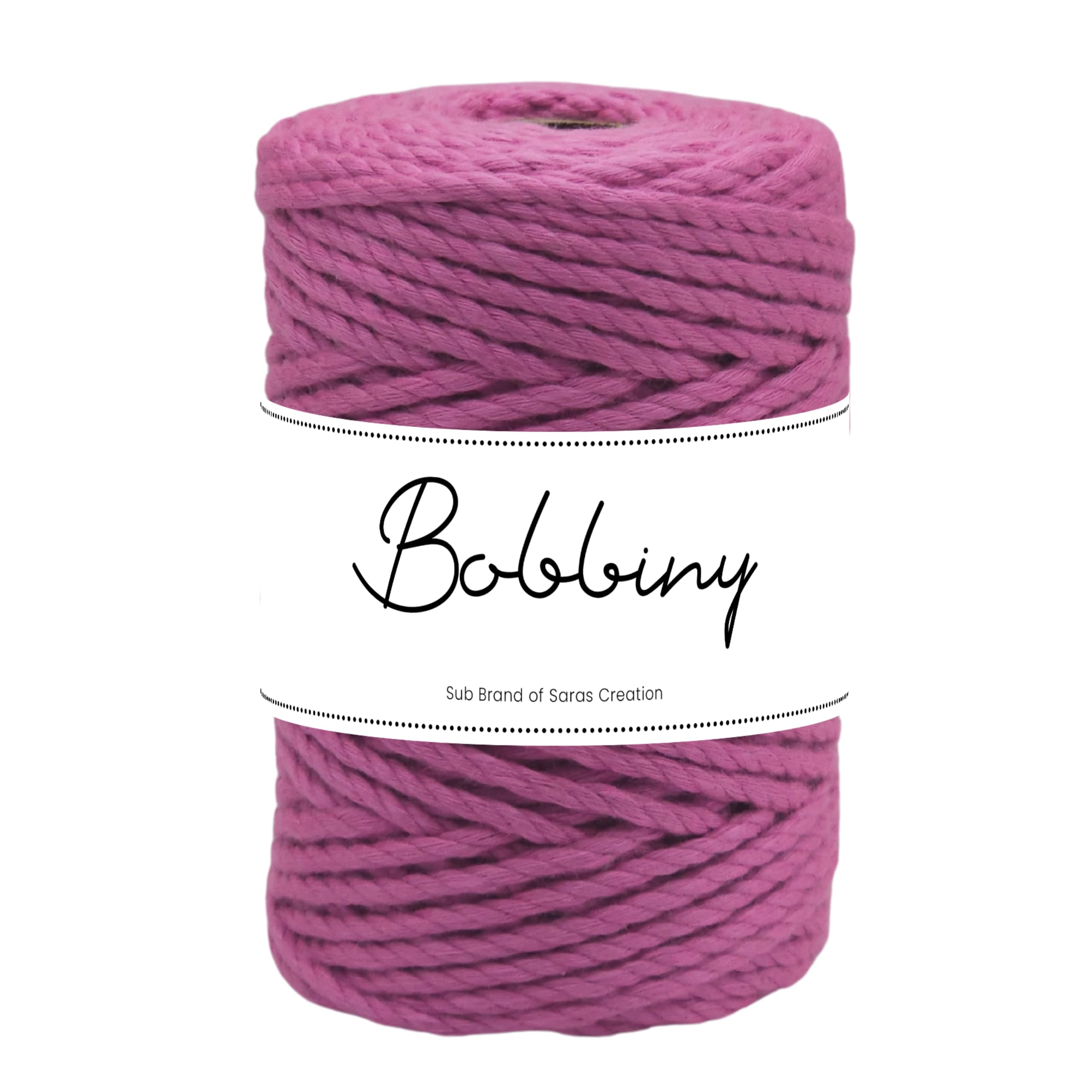 Bobbiny | 3 Ply Twisted Macrame Cotton Cord Dori (Roll Packaging) Thread for Macrame DIY and Other Projects | Persian Pink | 4mm,50 Meter,1 count