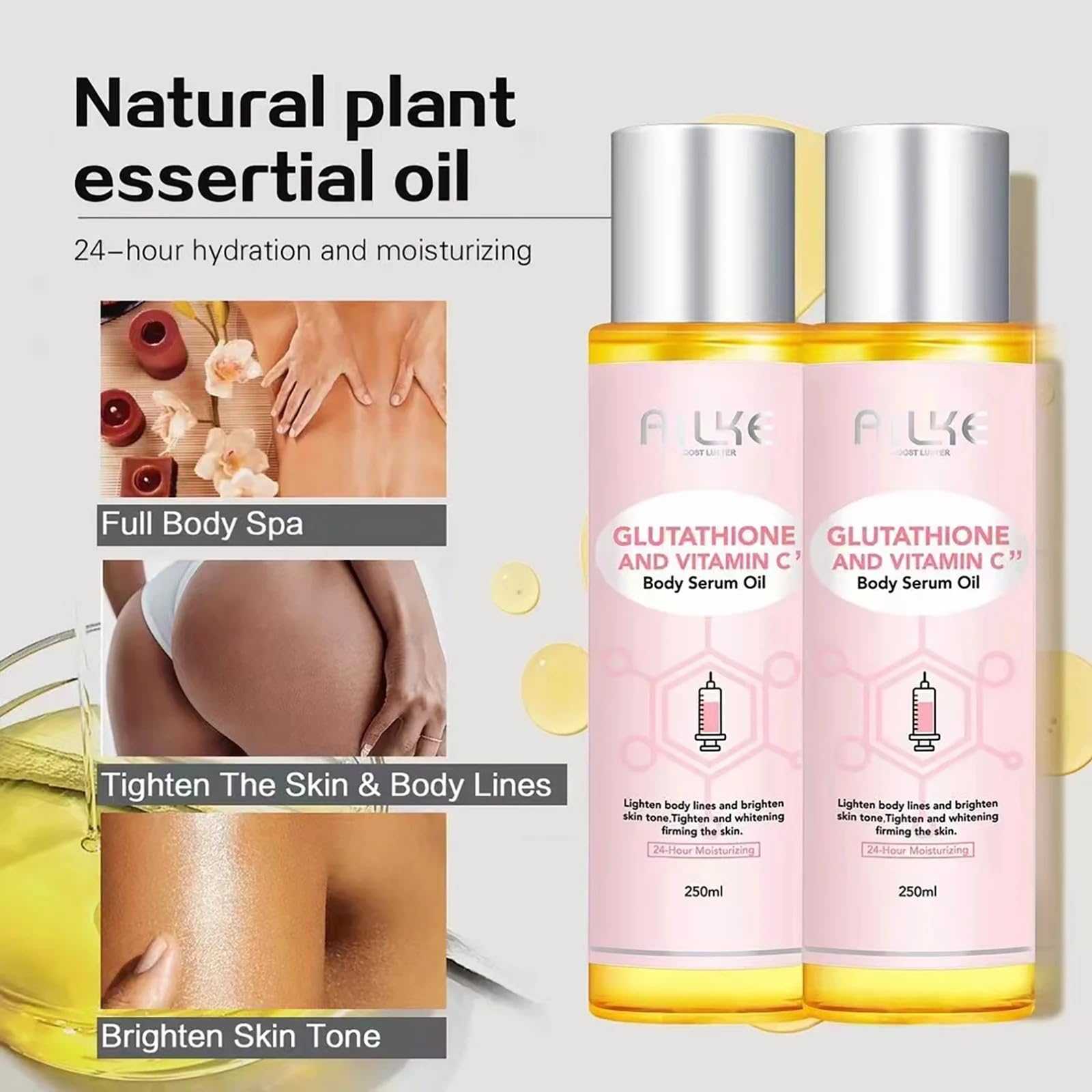 glutathione body oil factory Amazon.com : AILKE BOOST LUSTER Glutathione and Vitamin C Body Serum Oil,  Radiant Glow and Smooth Skin for Body & Hands & Leg, Daily Moisturizing For  All Skin Types, 8.45 fl oz (
