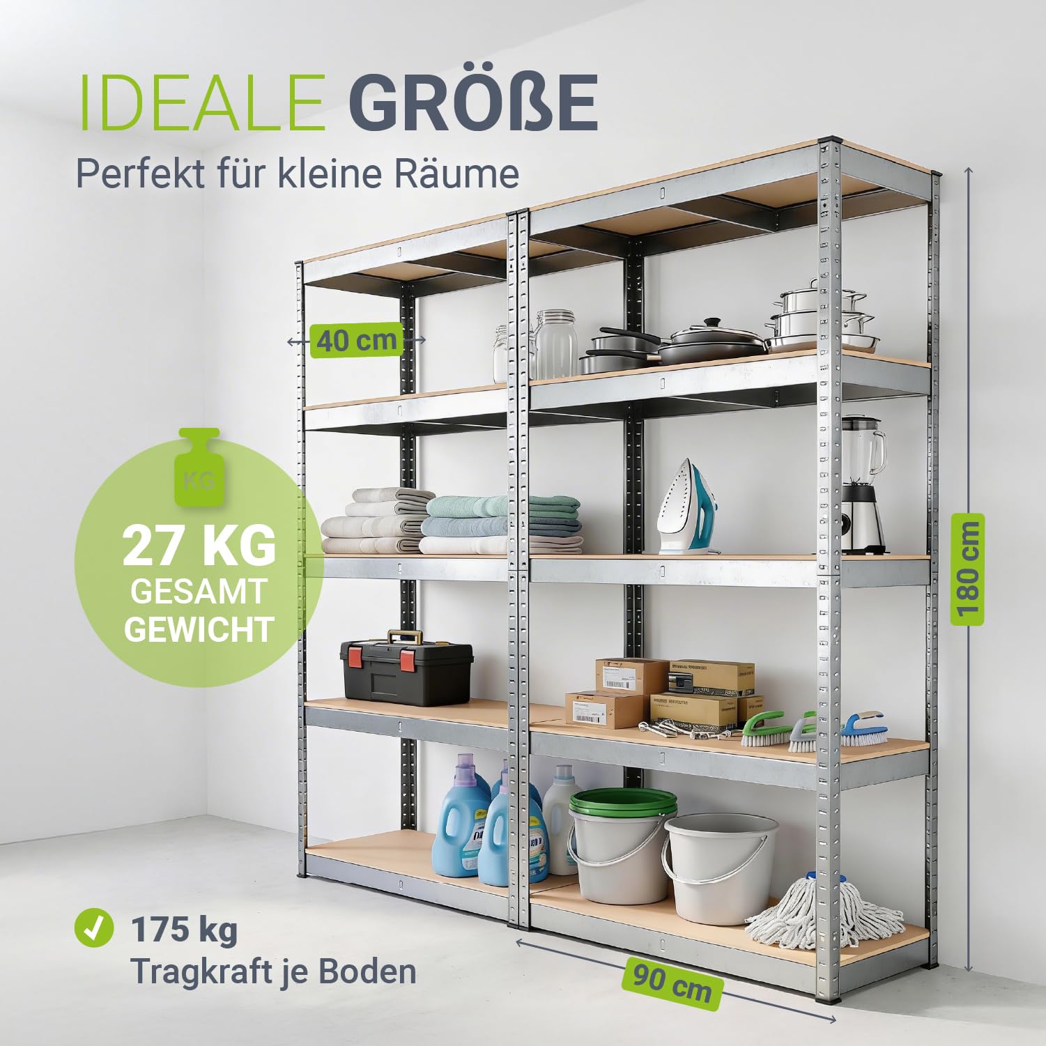 Juskys 2er-Set Lagerregal Basic 2X 180x90x40cm (HxBxT) | 1750 kg | 10 Böden | Schwerlastregal Steckregal Metall Kellerregal Regalsystem Regal verzinkt