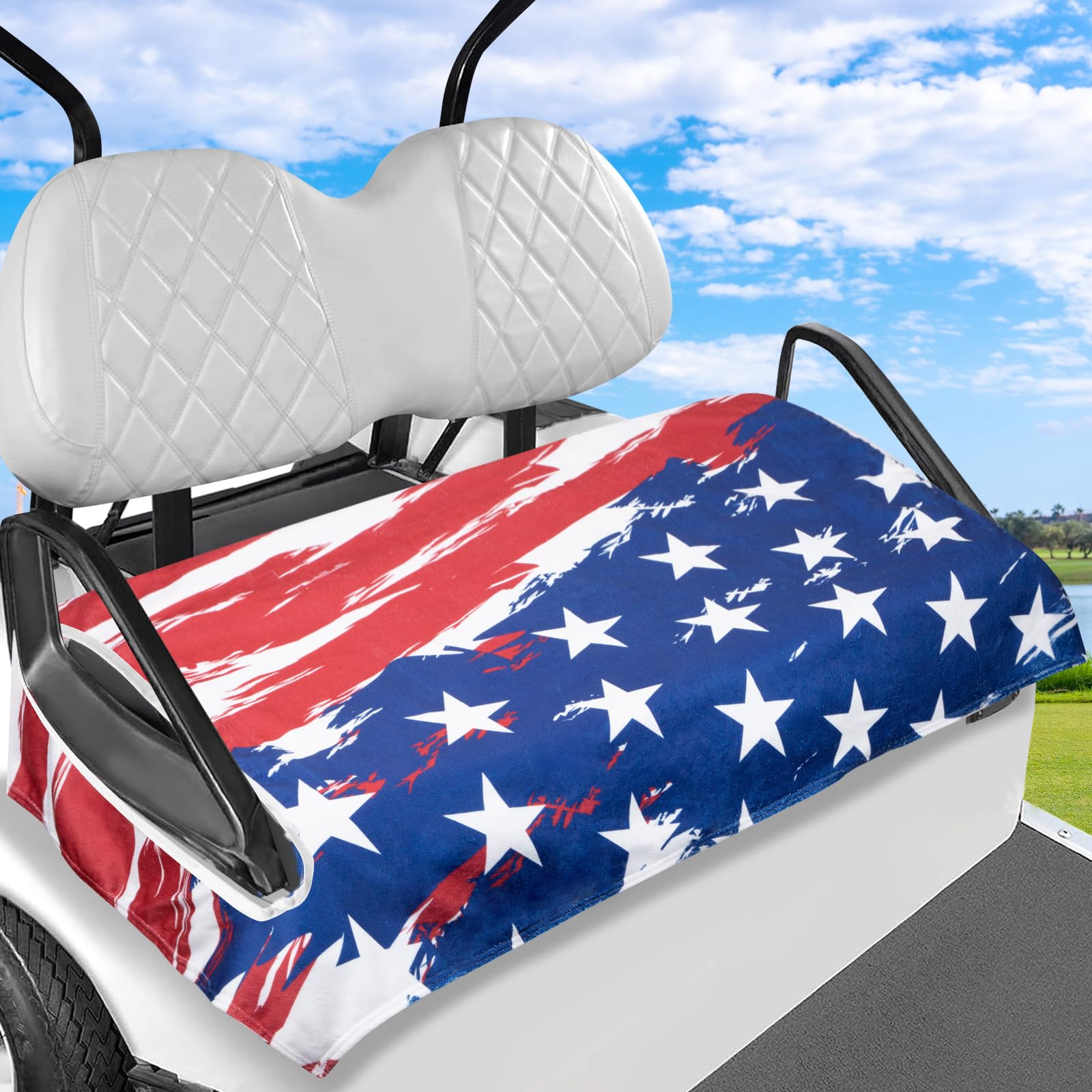Golf Cart Seat Cover, Golf Cart Seat Towel Blanket Suitable for All 2-Seater Carts, Golf Cart Seat Towel 100% Microfiber Golf Cart Seat Keeps The Seat Clean,55'' x 32'', (USA Flag)