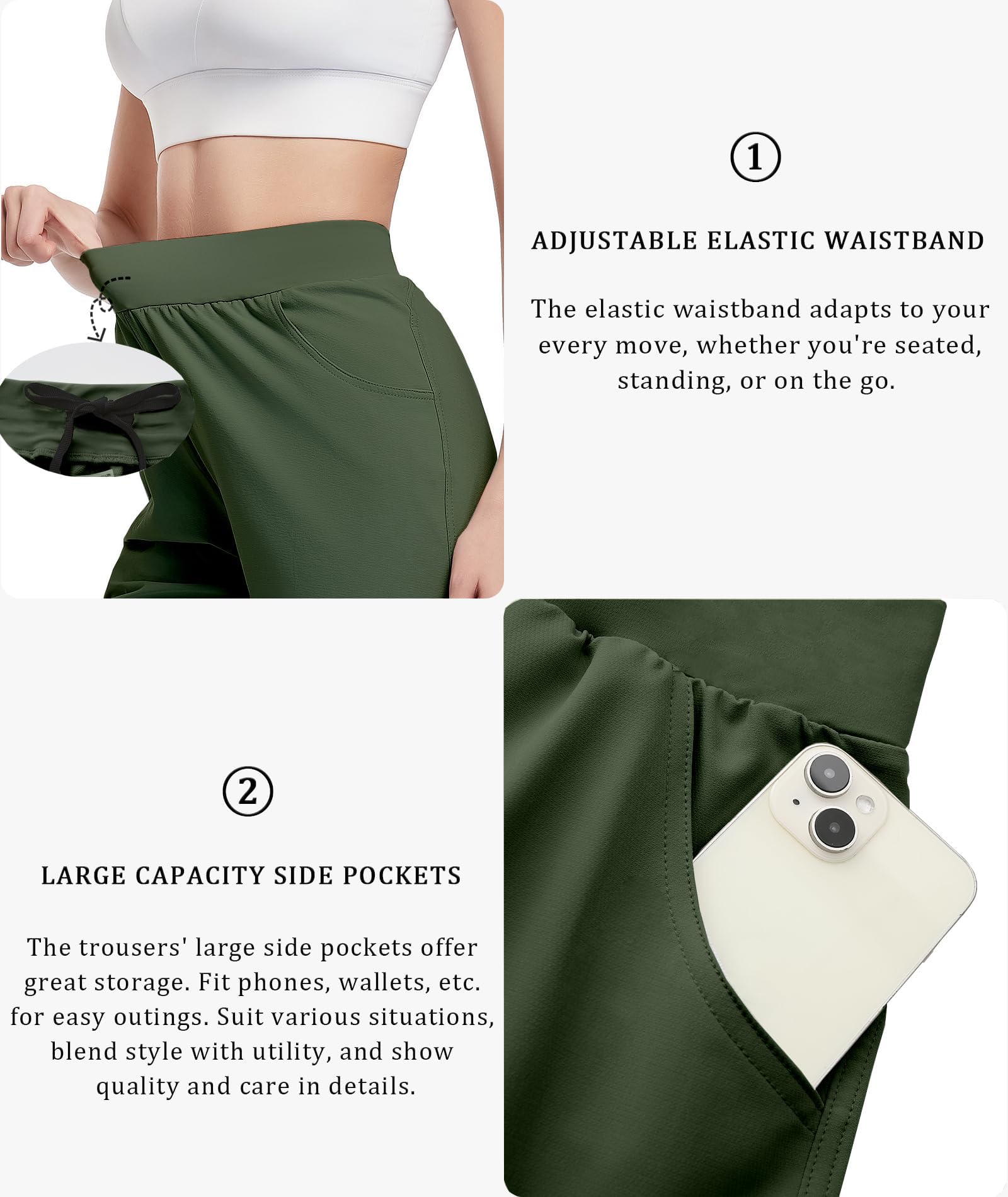 HIBETY Pantaloni da golf da donna, elasticizzati, a vita alta, leggeri, con protezione solare, ad asciugatura rapida, per lavoro e viaggi
