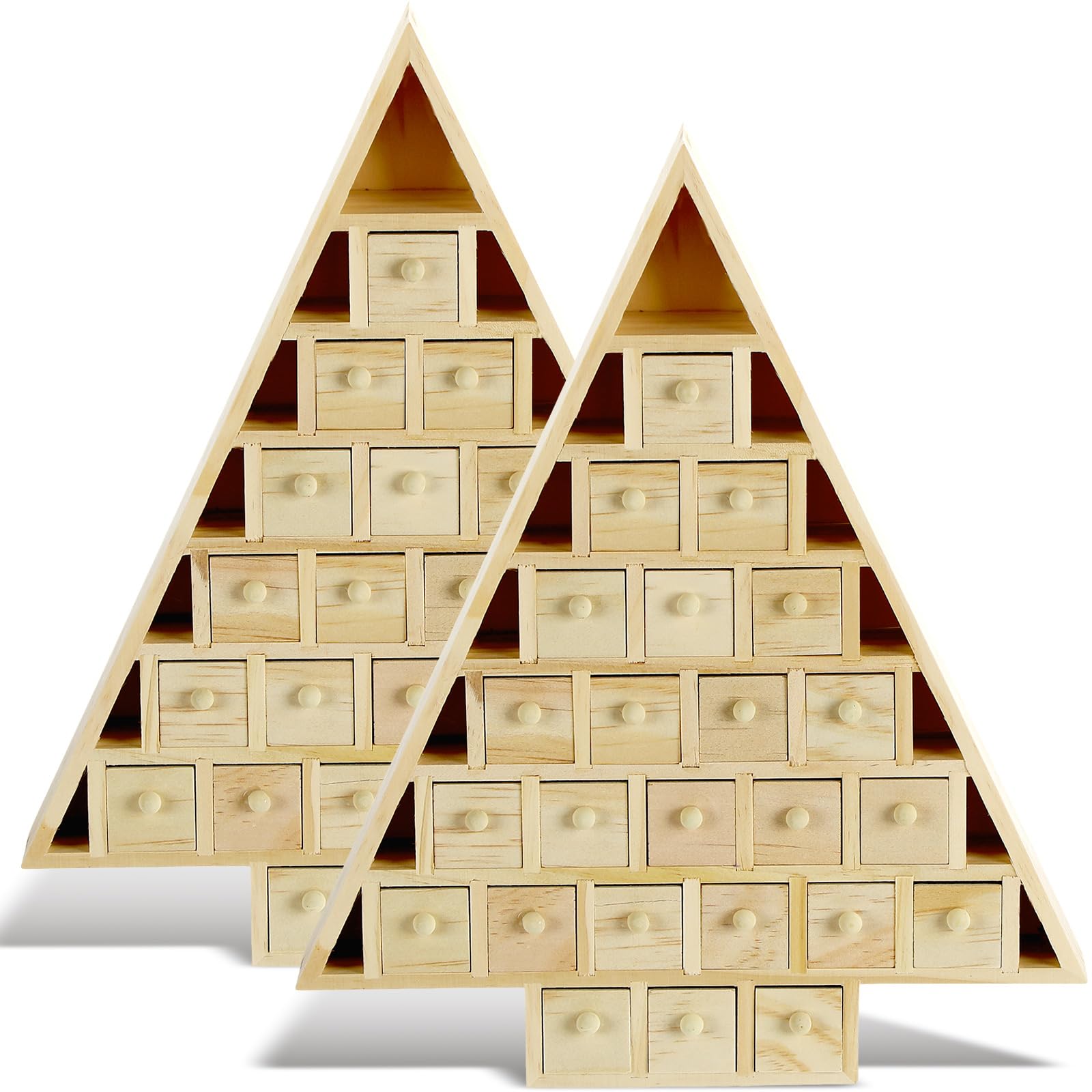 Geetery 2 Sets Weihnachtsbaum Holz Adventskalender Countdown bis Weihnachten DIY Dekoration mit 24 abnehmbaren Schubladen für Kinder zum individuellen Gestalten des eigenen Baumes, 36 cm hoch,