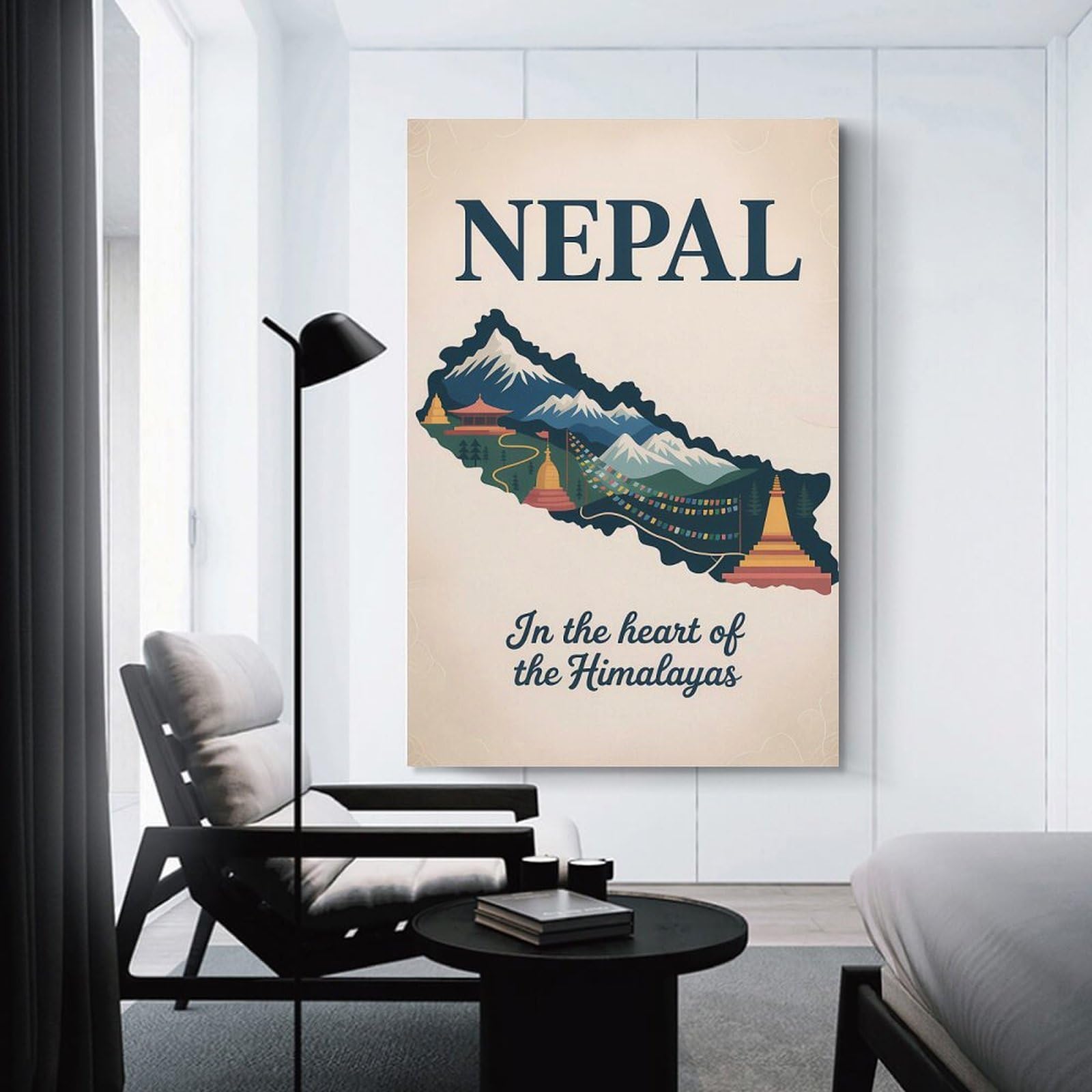 Junmoney Nepal Map Travel Canvas Wall Decor 24x36inch(60x90cm), for Entrance Walls, Hall Decor Or Foyers, Wall Decor to Refresh Empty Corners