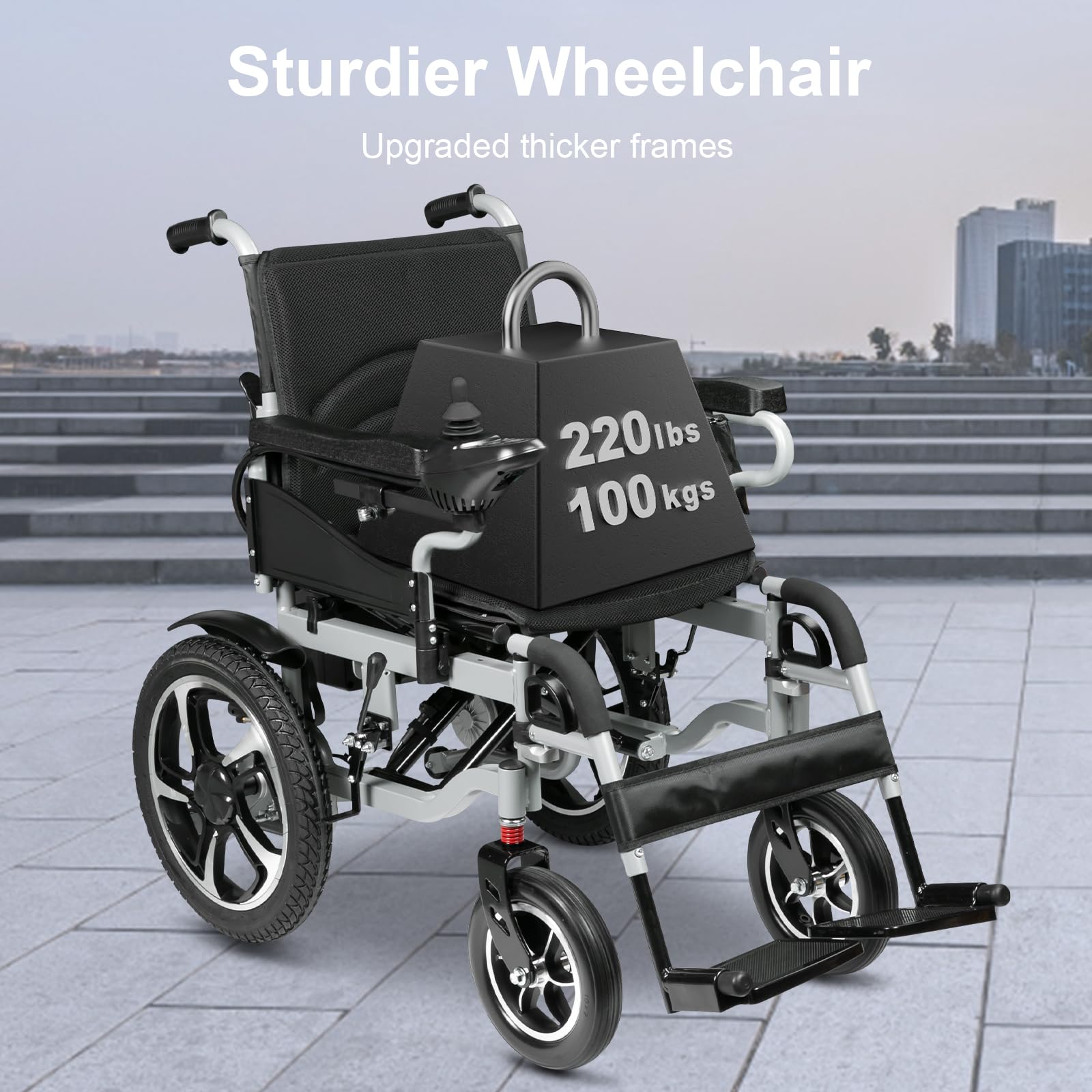 Fyearfly Silla de Ruedas Eléctrica Plegable Portátil Asiento Ergonómico Batería Duradera Fácil Control para Personas Mayores y Personas con Movilidad Reducida Modelo 5001